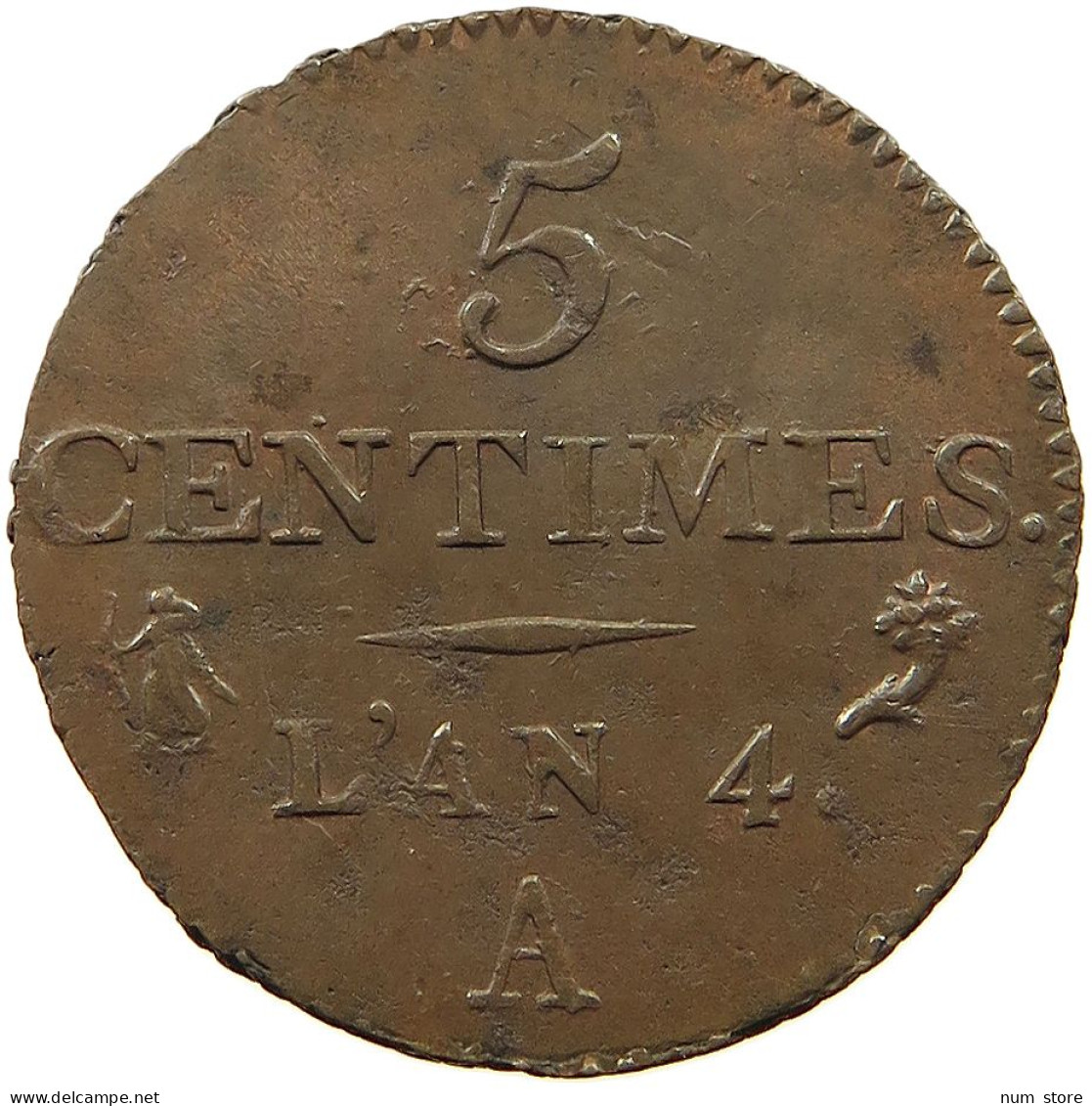 FRANCE 5 CENTIMES L'AN 4 A 5 CENTIMES 4 A HEAD SILHOUETTE ON REVERS MINTING ERROR #t058 0101 - 5 Centimes