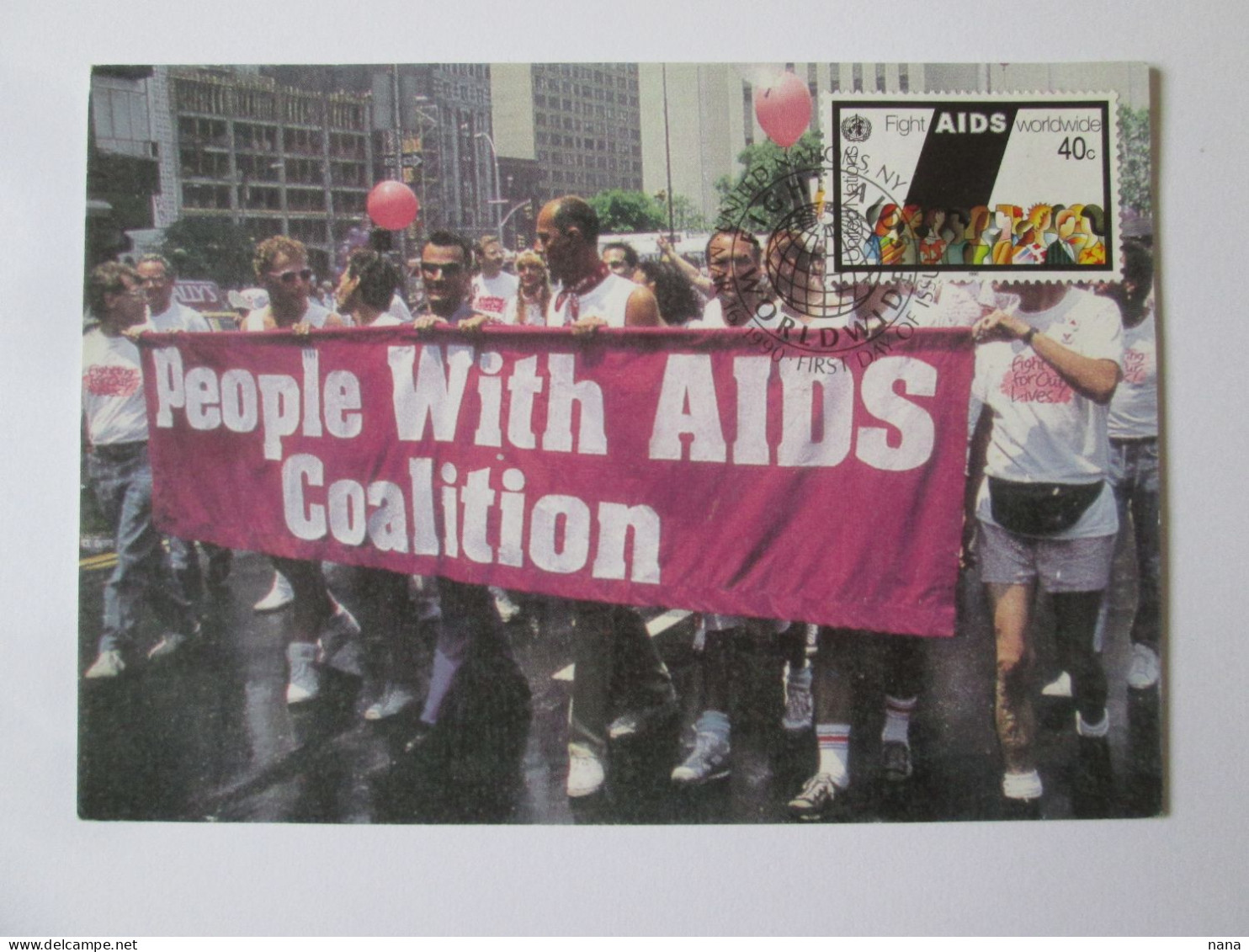 ONU/New York-Premier Jour Carte Maximum Coalition Du Sida 1990-UN Maximum Card First Day Aids Coalition 1990 - Maximumkarten (MC)