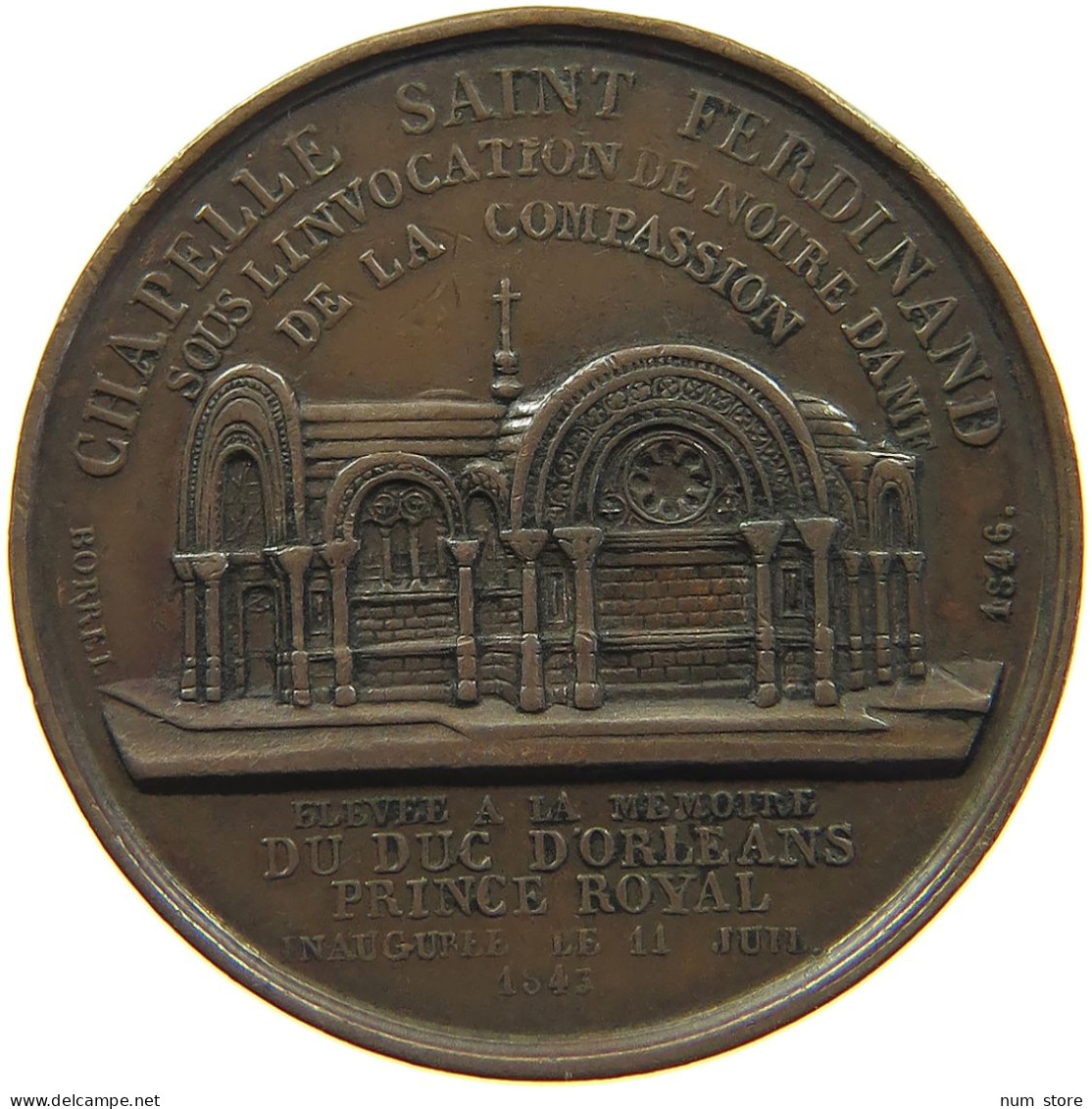 FRANCE ORLEANS MEDAL 1843 FERDINAND PHILIPPE CHAPELLE ST. FERDINAND, BORREL #tm2 0311 - Orléanais