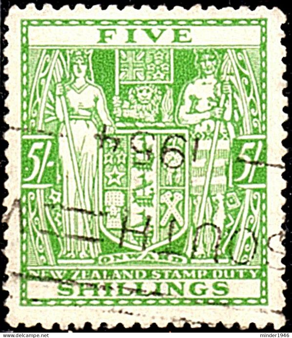 NEW ZEALAND 1950 5/- Green Postal Fiscal SGF195w FU - Fiscaux-postaux