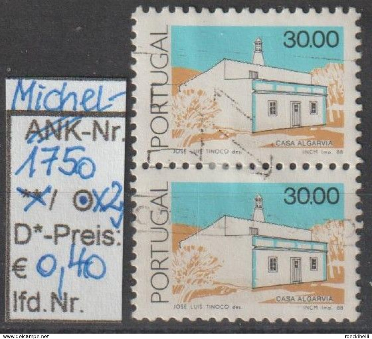 1988 - PORTUGAL - FM/DM "Traditionelle Architektur" 30,00 E Mehrf. - 2x O Gestempelt - S.Scan (port 1750o X2) - Usado