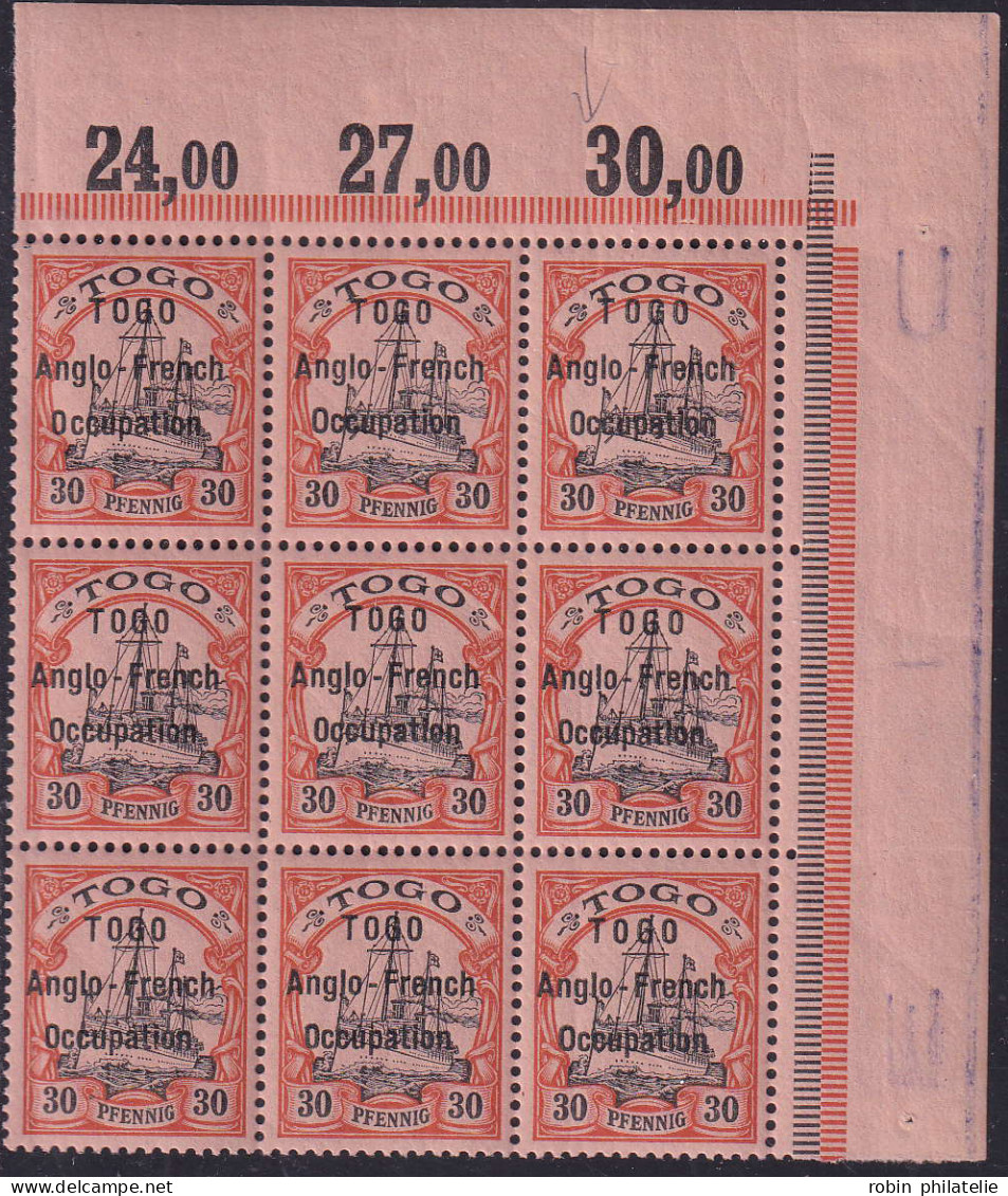 Togo  N°37 30 Pfennig  Rouge Et Noir Sur Saumon Bloc De 9 Cdf(1 Ex 37b) Qualité:** - Sonstige & Ohne Zuordnung