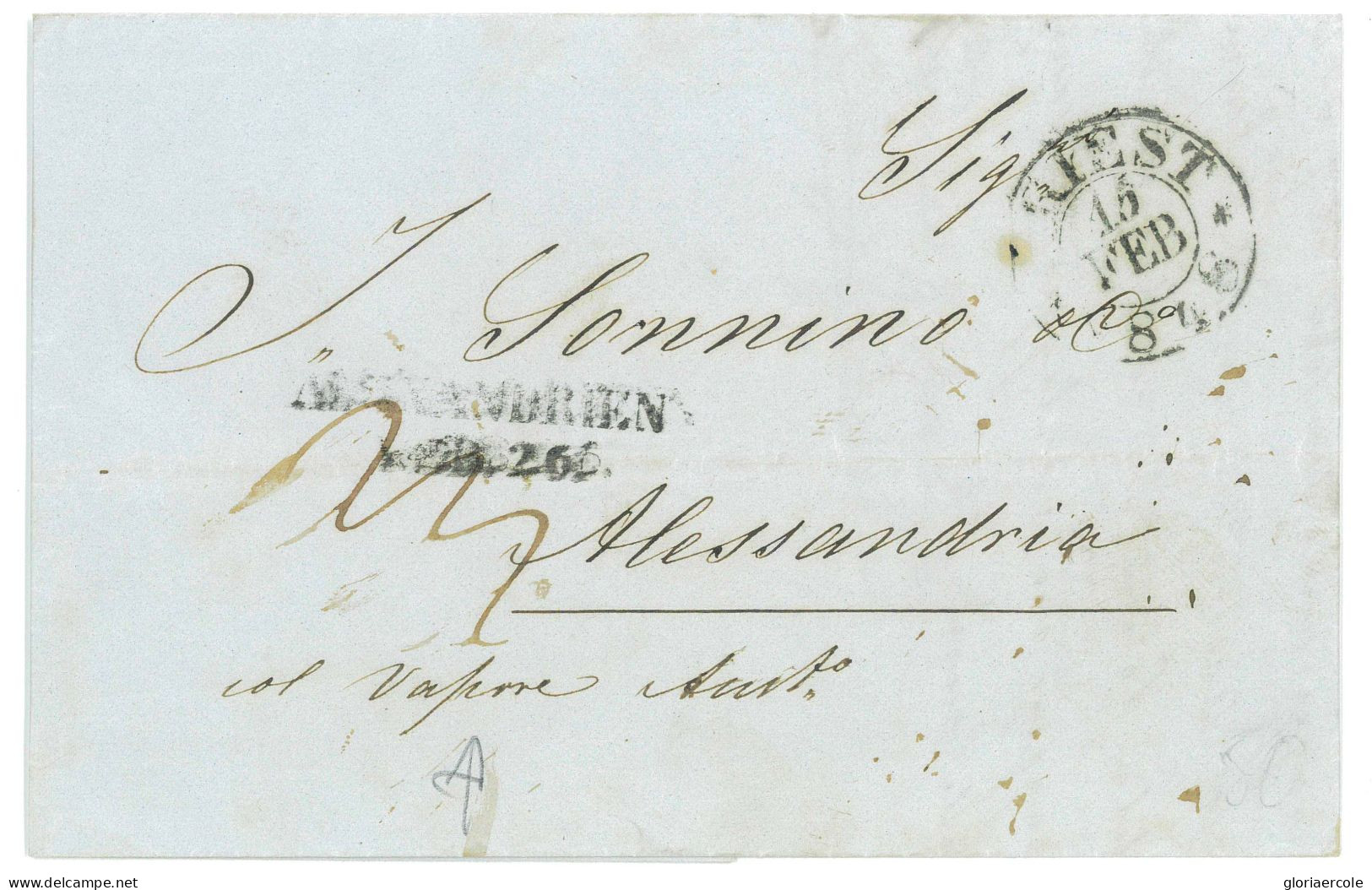 P2343 - EGYPT , 1848 ALEXANDRIEN (AUSTRIAN RECEIVING MARK) SCARCE, FROM LETTER ARRIVING FROM TRIESTE. - Préphilatélie