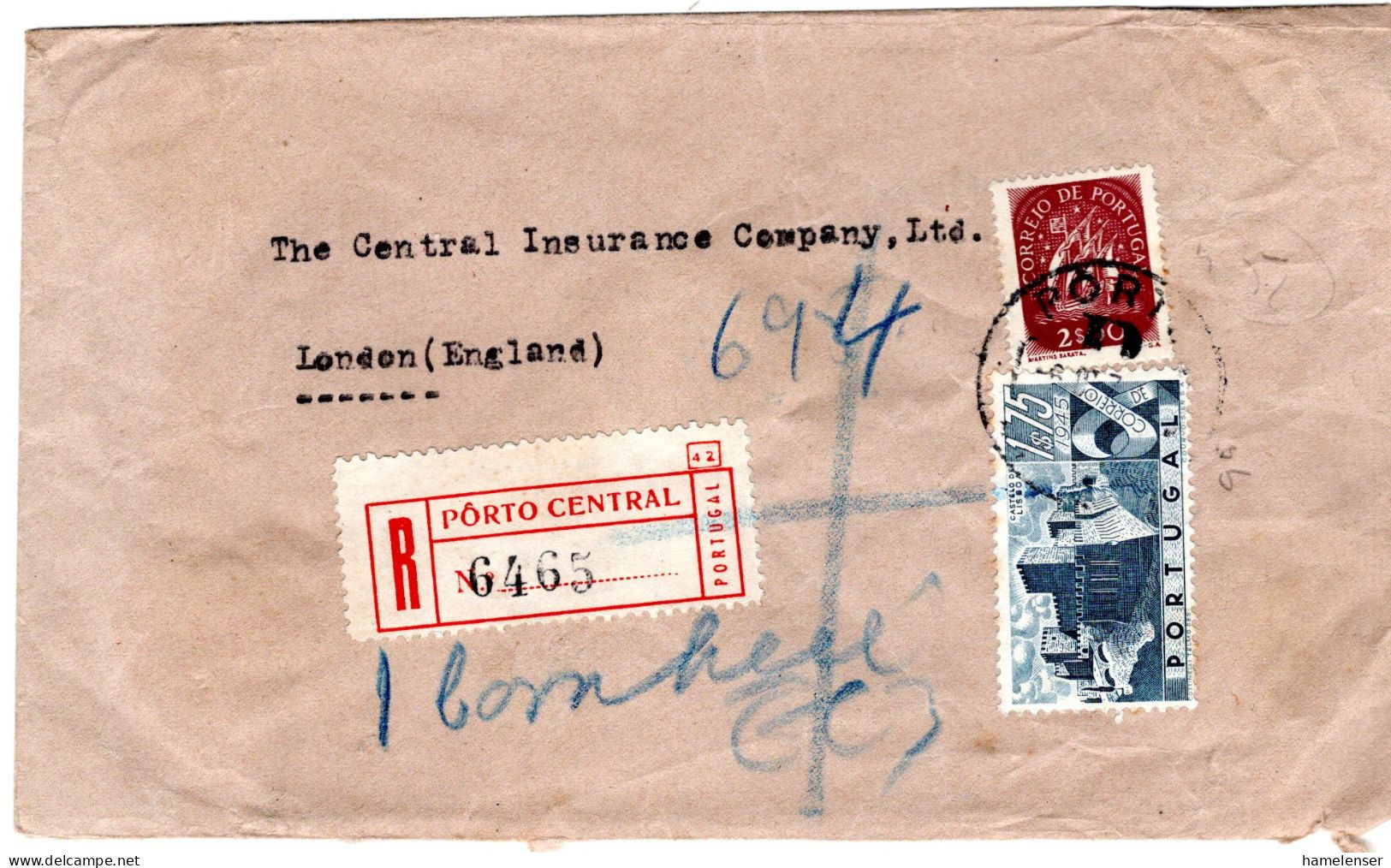 71717 - Portugal - 1947 - 2$oo Caravelle MiF A R-Bf PORTO -> LISBOA -> Grossbritannien - Lettres & Documents