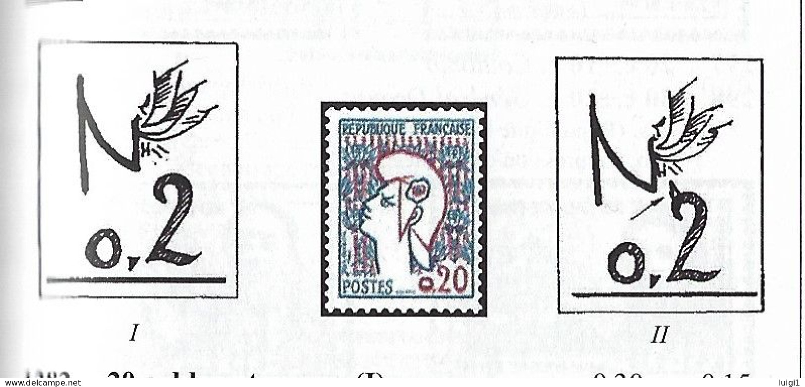 FRANCE Marianne De COCTEAU.  Y&T N° 1282a - 20 C Bleu Et Rouge X 2 > Type II. Oblitérés 1961. - 1961 Marianne Of Cocteau