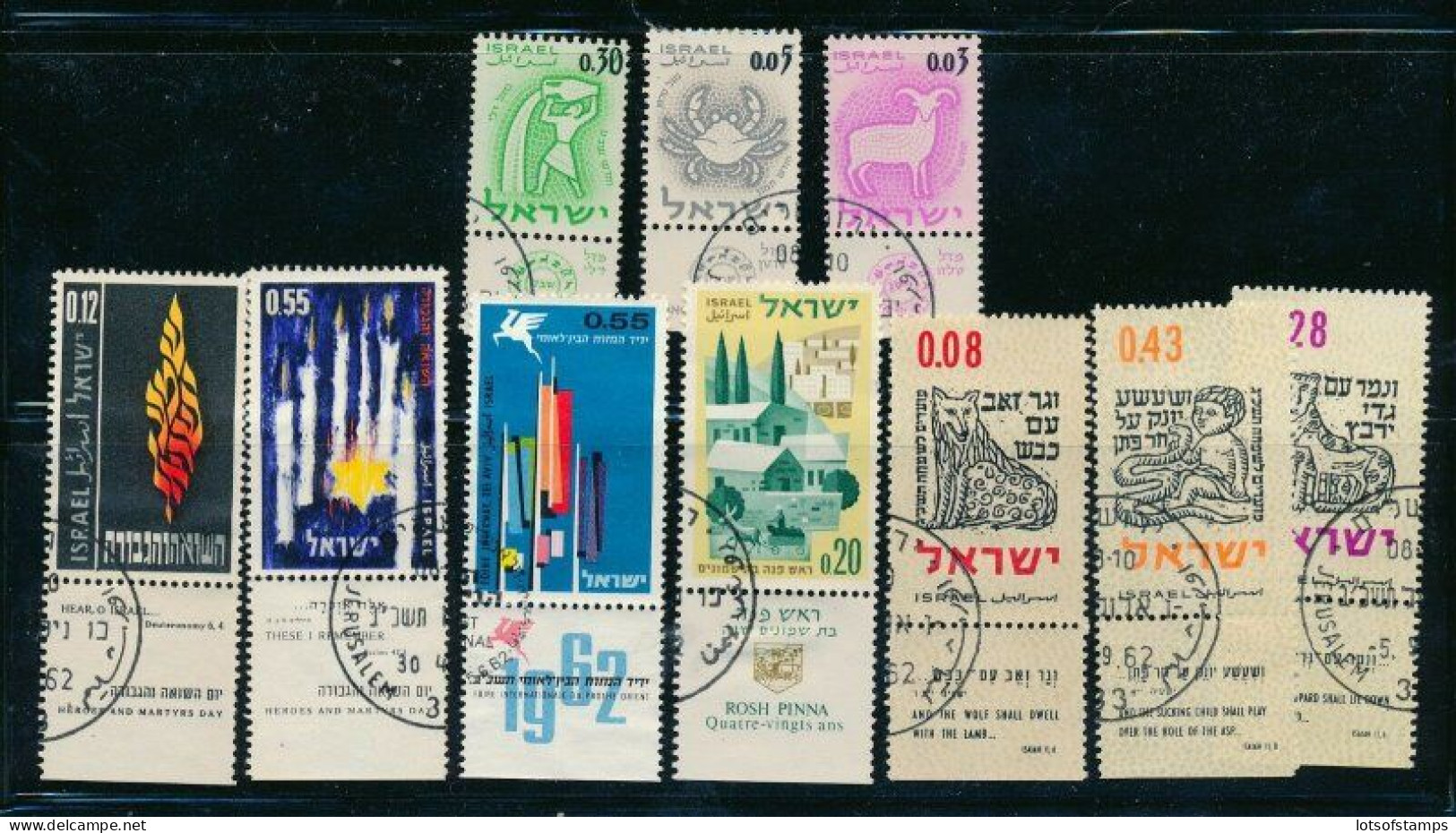 Israel 1962 Year Set Full Tabs VF WITH 1st Day POST MARKS FROM FDC's - Gebraucht (mit Tabs)