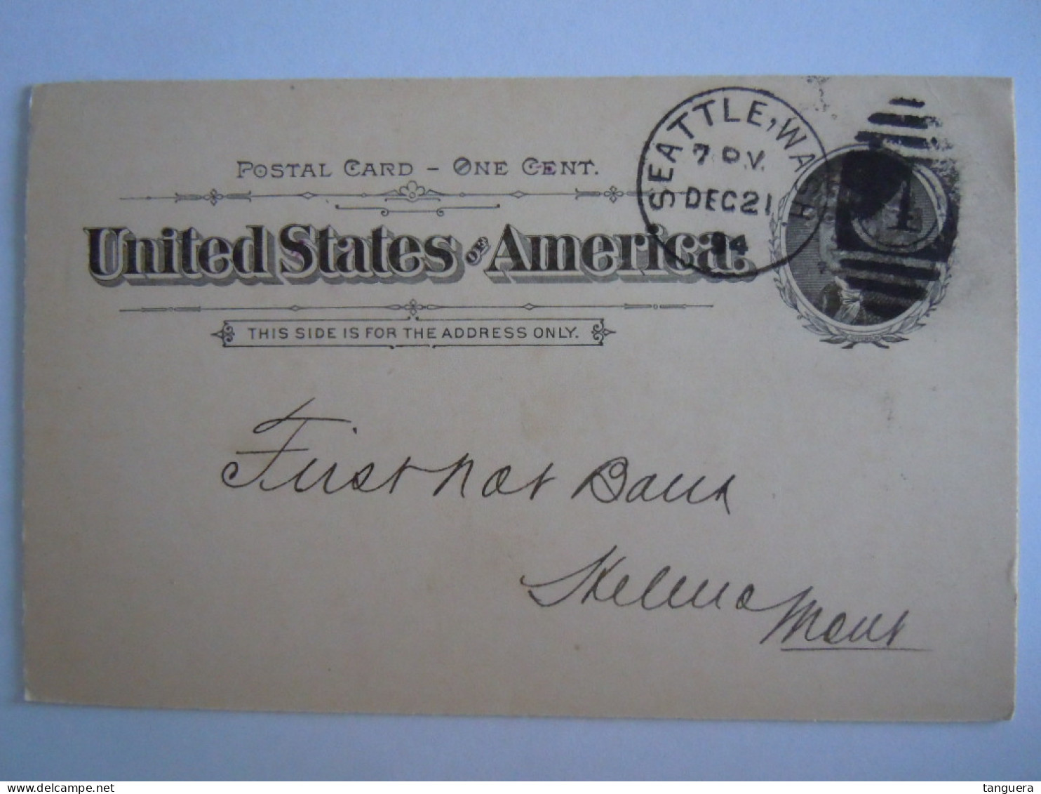 USA Dec 1894 Scott UX12 Postal Card Seatle To Helena Mont Entier Ganzsache - ...-1900