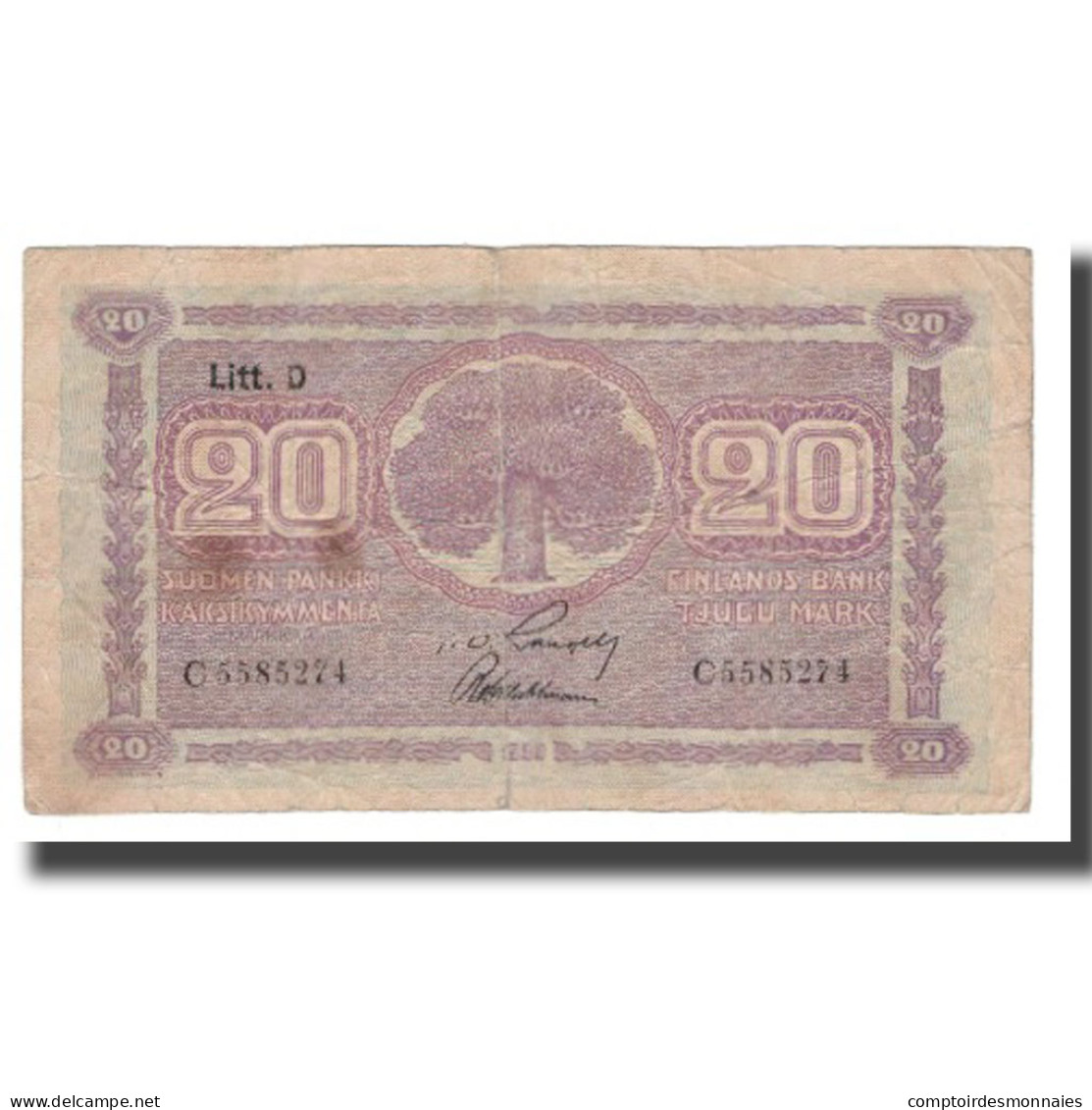 Billet, Finlande, 20 Markkaa, 1939 (1939-45), KM:71a, B+ - Finnland