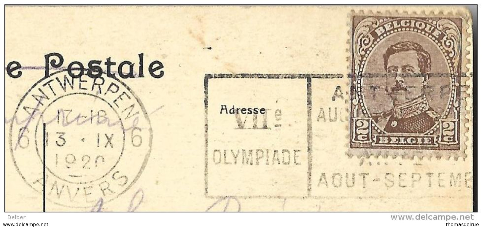 _5pk036:  6 ANTWERPEN 6 ANVERS VIIe OLYMPIADE ANTWERPEN AUGUSTUS SEPEMBER.../ Pc: Anvers Ma: Omslag + Brief: NURNBERG - Ete 1920: Anvers