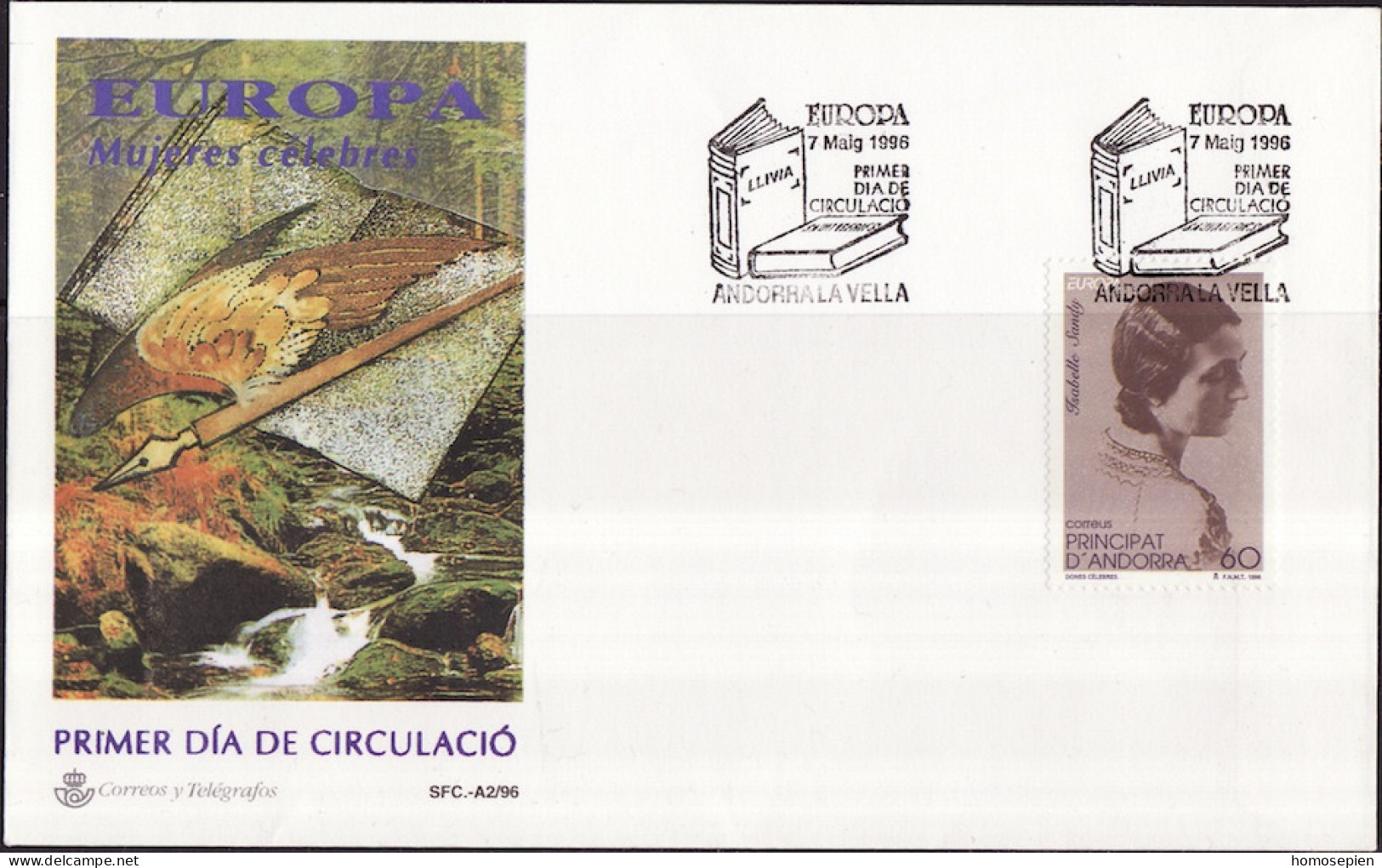 Andorre Espagnol - Andorra FDC1 1996 Y&T N°238 - Michel N°248 - 60p EUROPA - Storia Postale