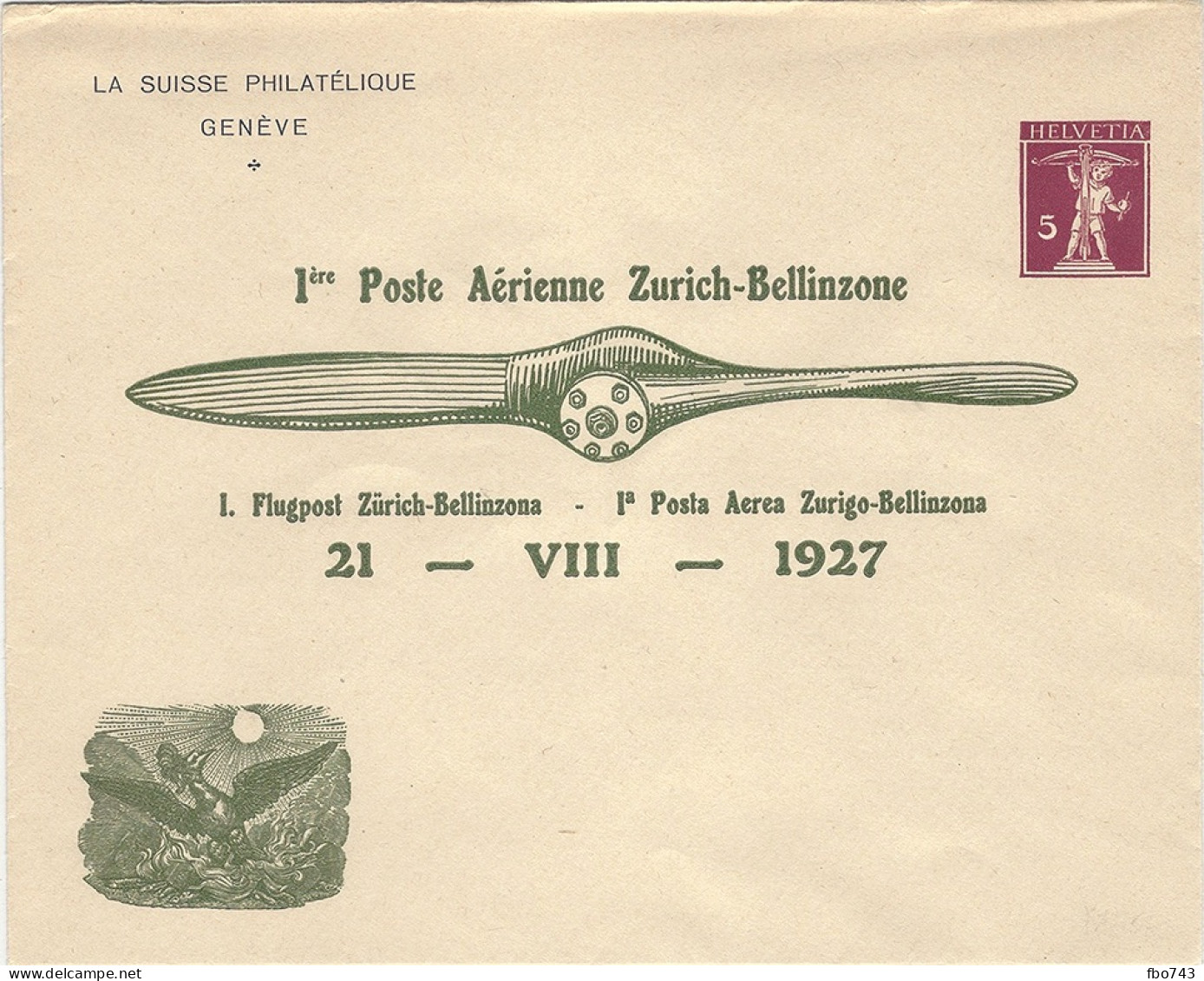 1927 1ère Poste Aérienne Zurich-Bellinzone - Other & Unclassified