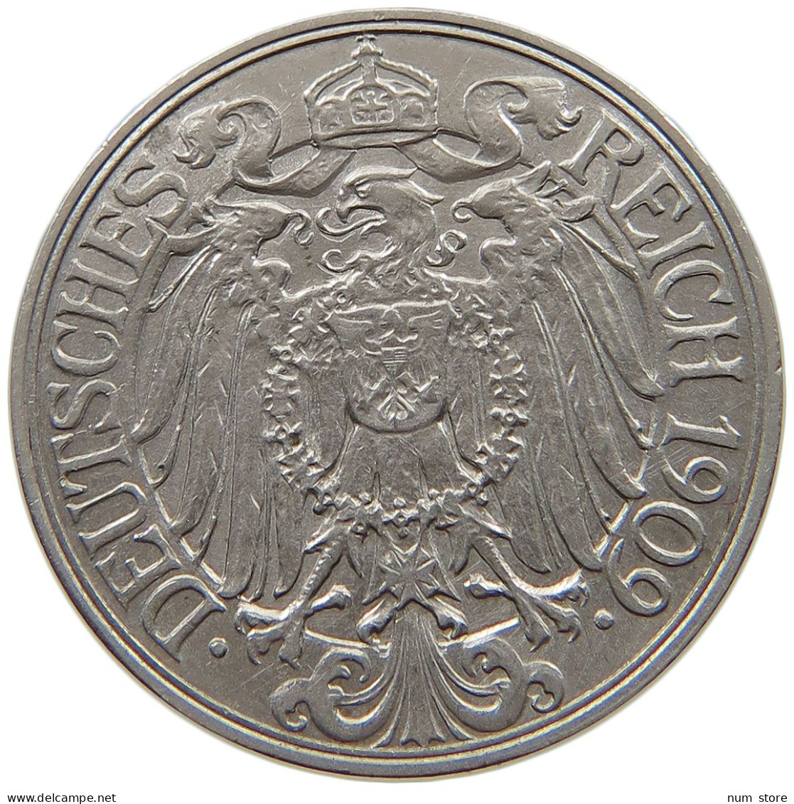 KAISERREICH 25 PFENNIG 1909 D  #a089 0687 - 25 Pfennig