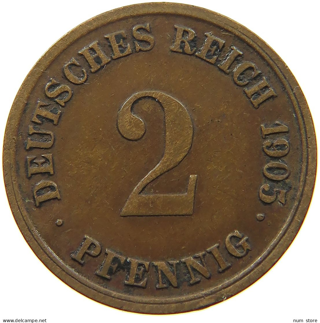 KAISERREICH 2 PFENNIG 1905 G  #s080 0161 - 2 Pfennig