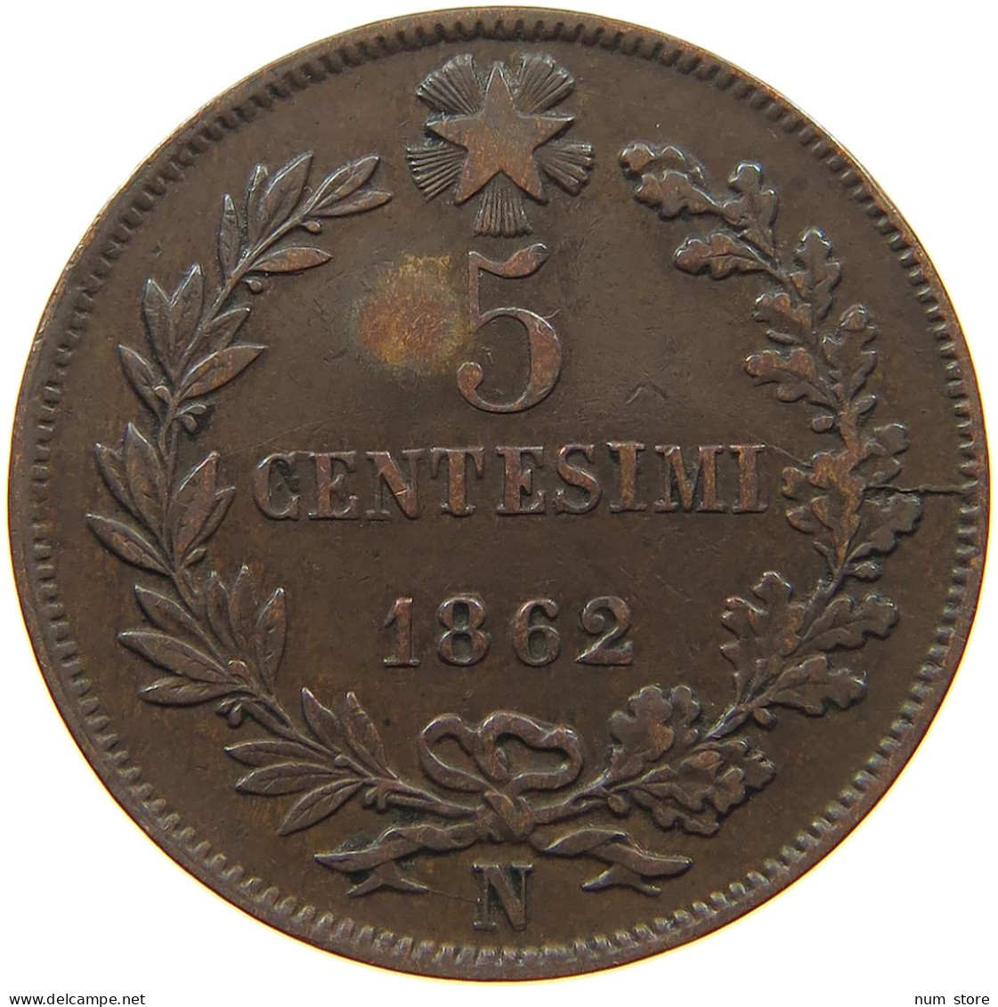 ITALY 5 CENTESIMI 1862 N Vittorio Emanuele II. 1861 - 1878 #s077 0345 - Autres & Non Classés