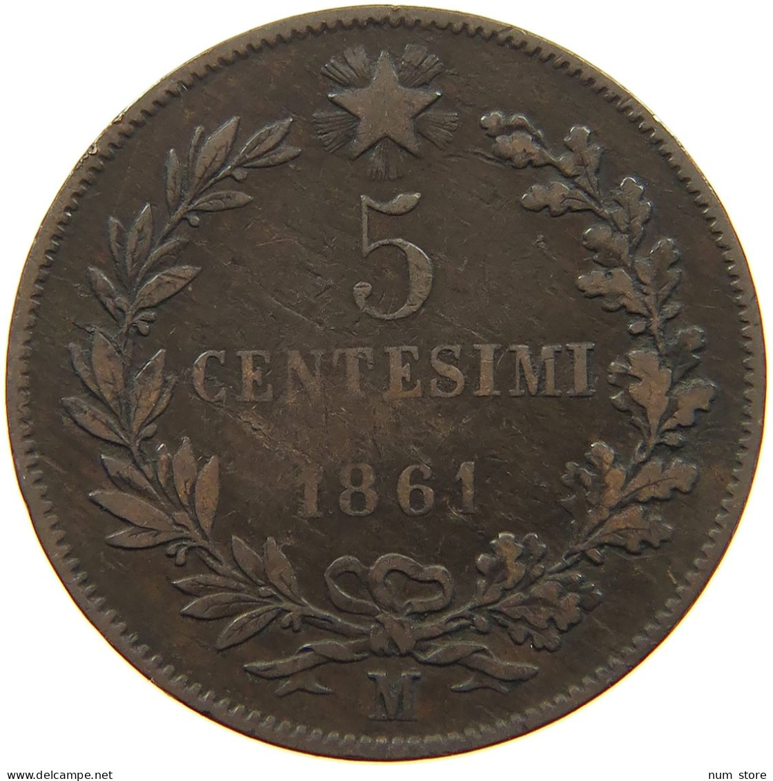 ITALY 5 CENTESIMI 1861 M Vittorio Emanuele II. 1861 - 1878 #a066 0327 - Sonstige & Ohne Zuordnung