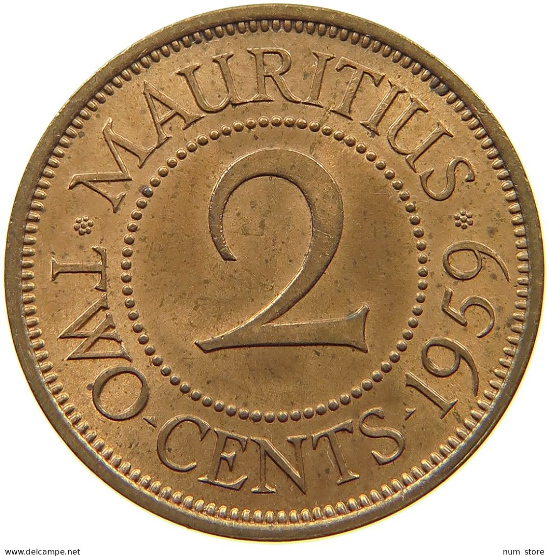 MAURITIUS 2 CENTS 1959 Elizabeth II. (1952-2022) #a095 0495 - Mauritius