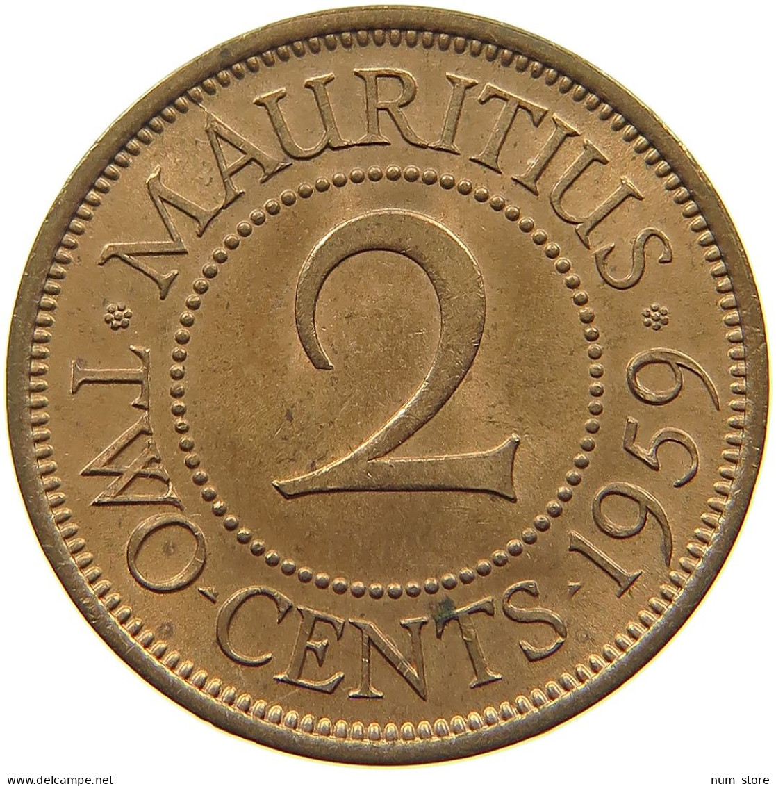 MAURITIUS 2 CENTS 1959 Elizabeth II. (1952-2022) #a095 0491 - Mauritius