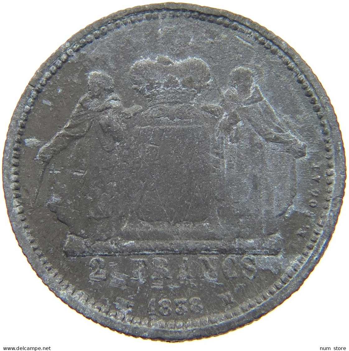 MONACO 2 FRANCS 1838 Honorius V. (1819-1841) MONACO 2 FRANCS 1838 ZINC PATTERN ESSAI VERY RARE #t084 0167 - Charles III.