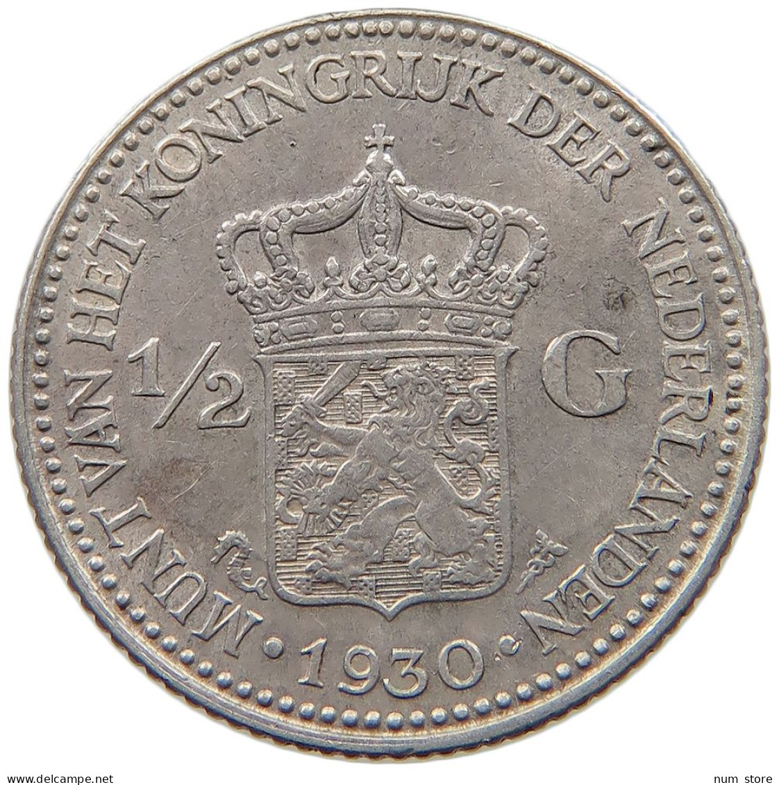 NETHERLANDS 1/2 GULDEN 1930 Wilhelmina 1890-1948 #a033 0505 - 1/2 Gulden