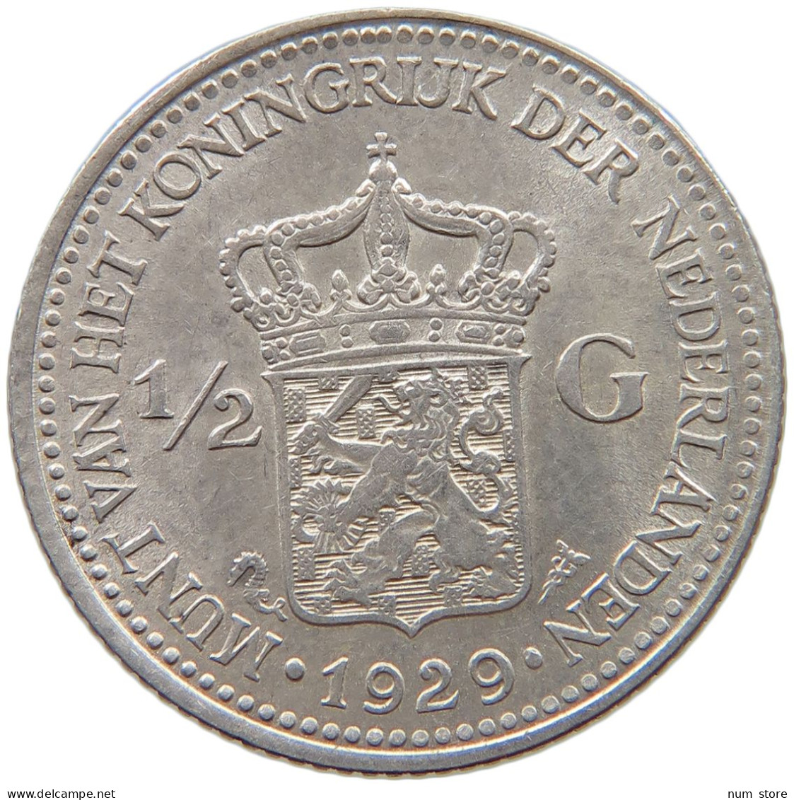 NETHERLANDS 1/2 GULDEN 1929 Wilhelmina 1890-1948 #c058 0253 - 1/2 Gulden