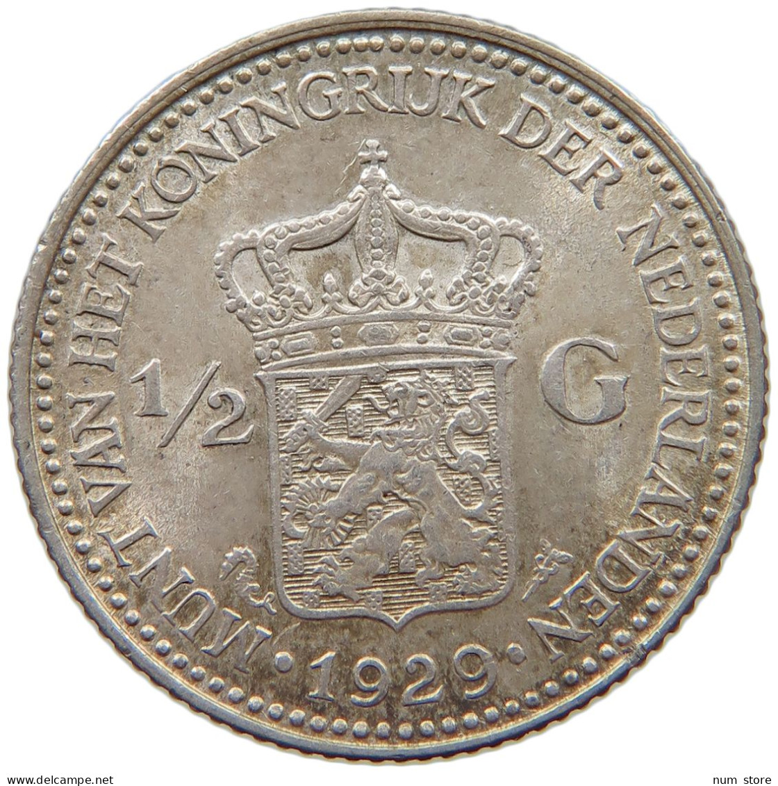 NETHERLANDS 1/2 GULDEN 1929 Wilhelmina 1890-1948 #c038 0451 - 1/2 Gulden