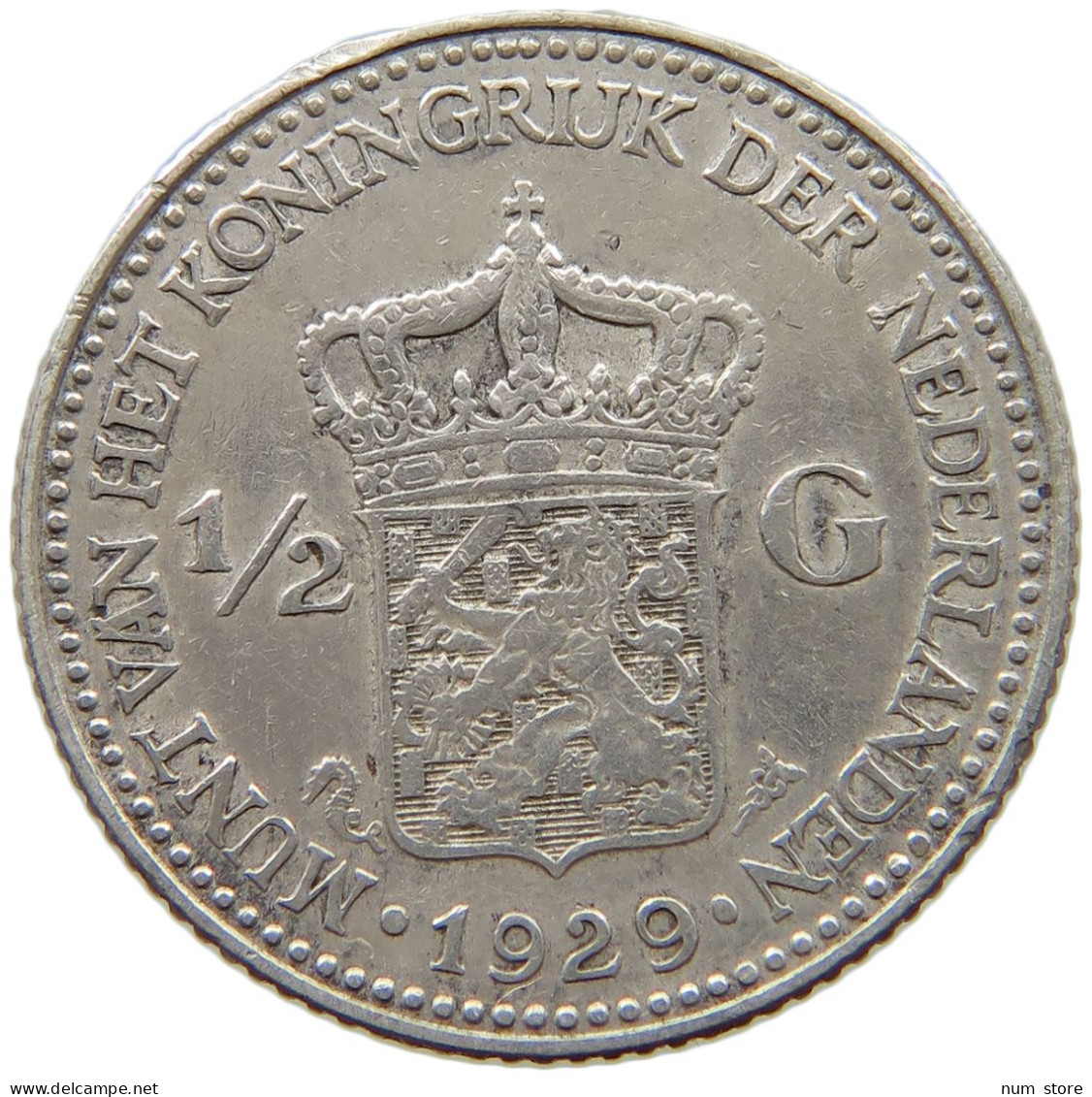 NETHERLANDS 1/2 GULDEN 1929 Wilhelmina 1890-1948 #a069 0181 - 1/2 Gulden