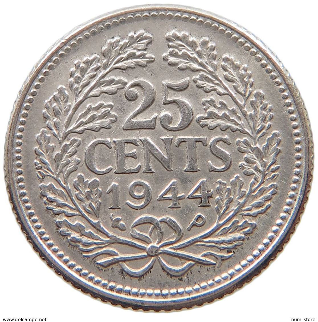 NETHERLANDS 25 CENTS 1944 P Wilhelmina 1890-1948 #a057 0233 - 25 Cent