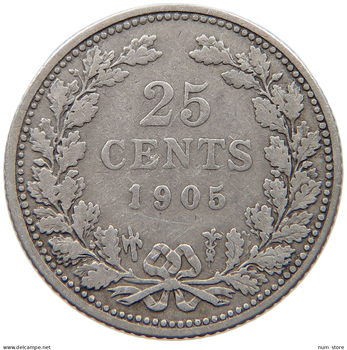 NETHERLANDS 25 CENTS 1905 Wilhelmina 1890-1948 #c040 0401 - 25 Cent