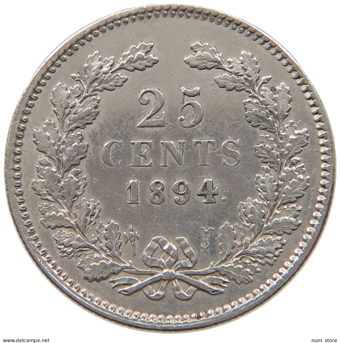 NETHERLANDS 25 CENTS 1894 Wilhelmina 1890-1948 RARE #t156 0065 - 25 Cent