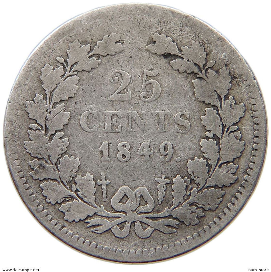 NETHERLANDS 25 CENTS 1849 WILLEM II. 1840-1849 #s049 0587 - 1840-1849 : Willem II