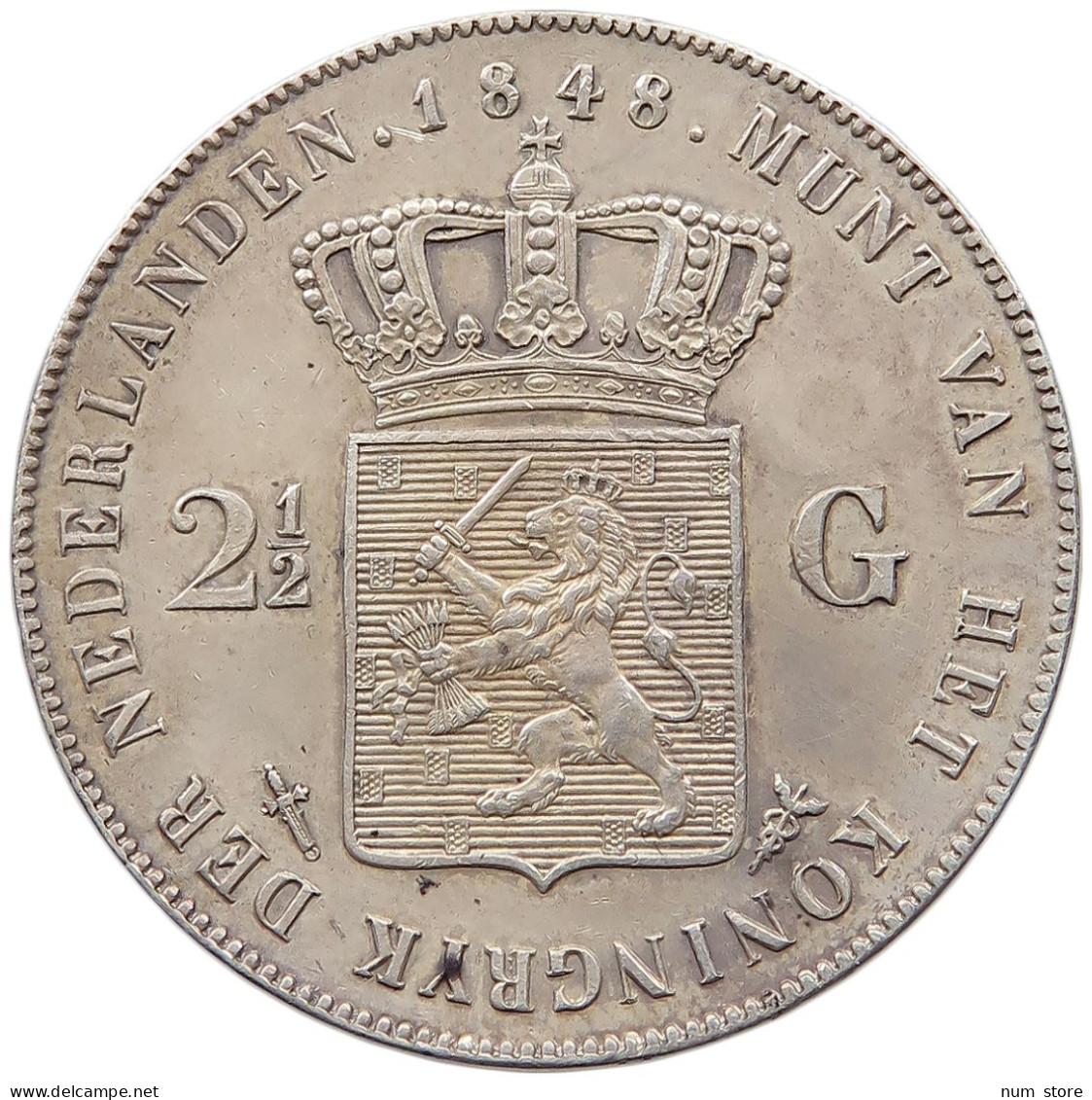 NETHERLANDS 2 1/2 GULDEN 1848 WILLEM II. 1840-1849 #t093 0247 - 1840-1849: Willem II.