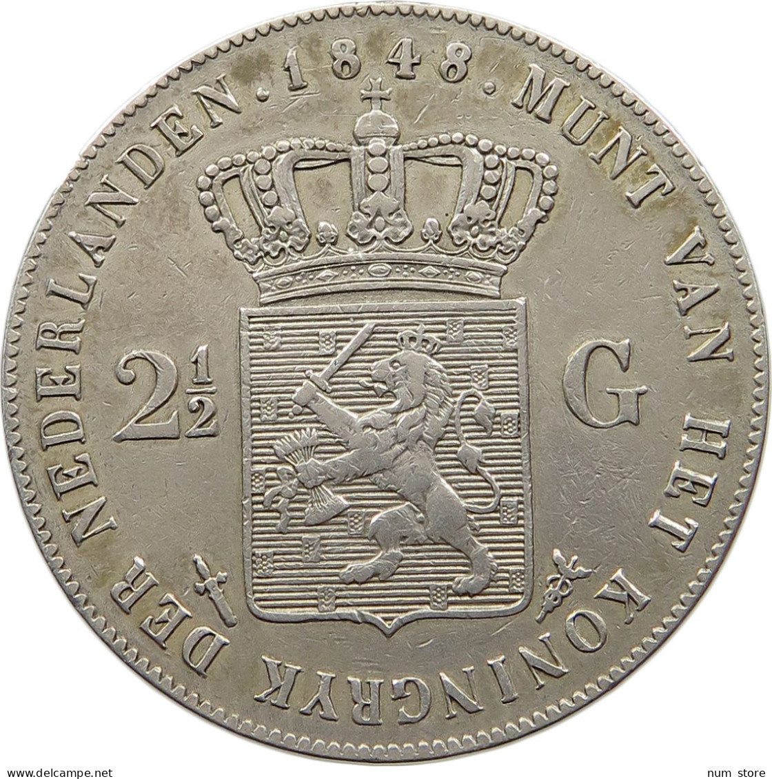 NETHERLANDS 2 1/2 GULDEN 1848 WILLEM II. 1840-1849 #t090 0009 - 1840-1849: Willem II.