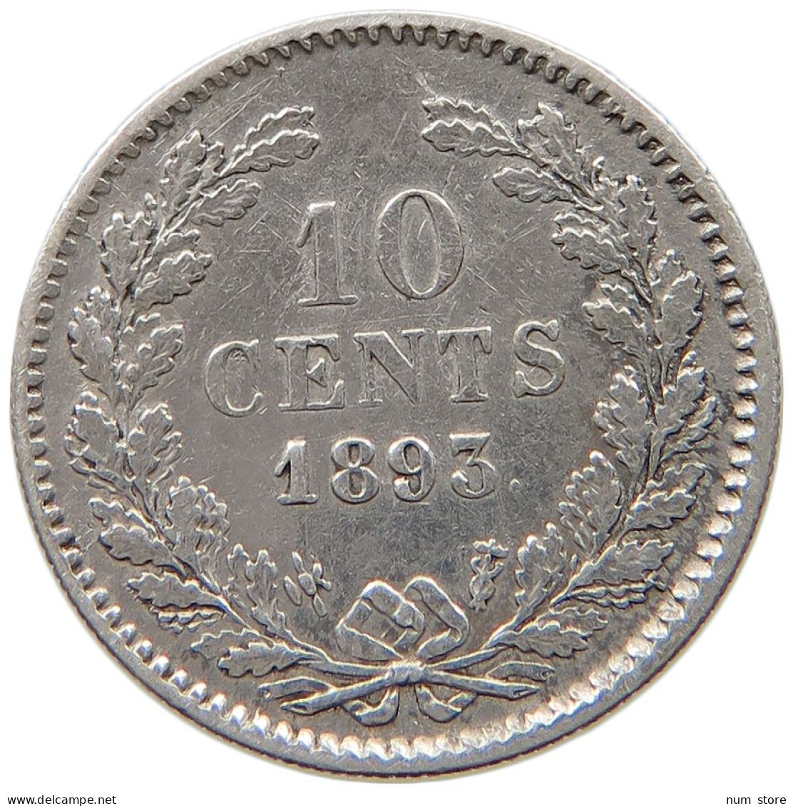 NETHERLANDS 10 CENTS 1893 Wilhelmina 1890-1948 #t122 0459 - 10 Cent