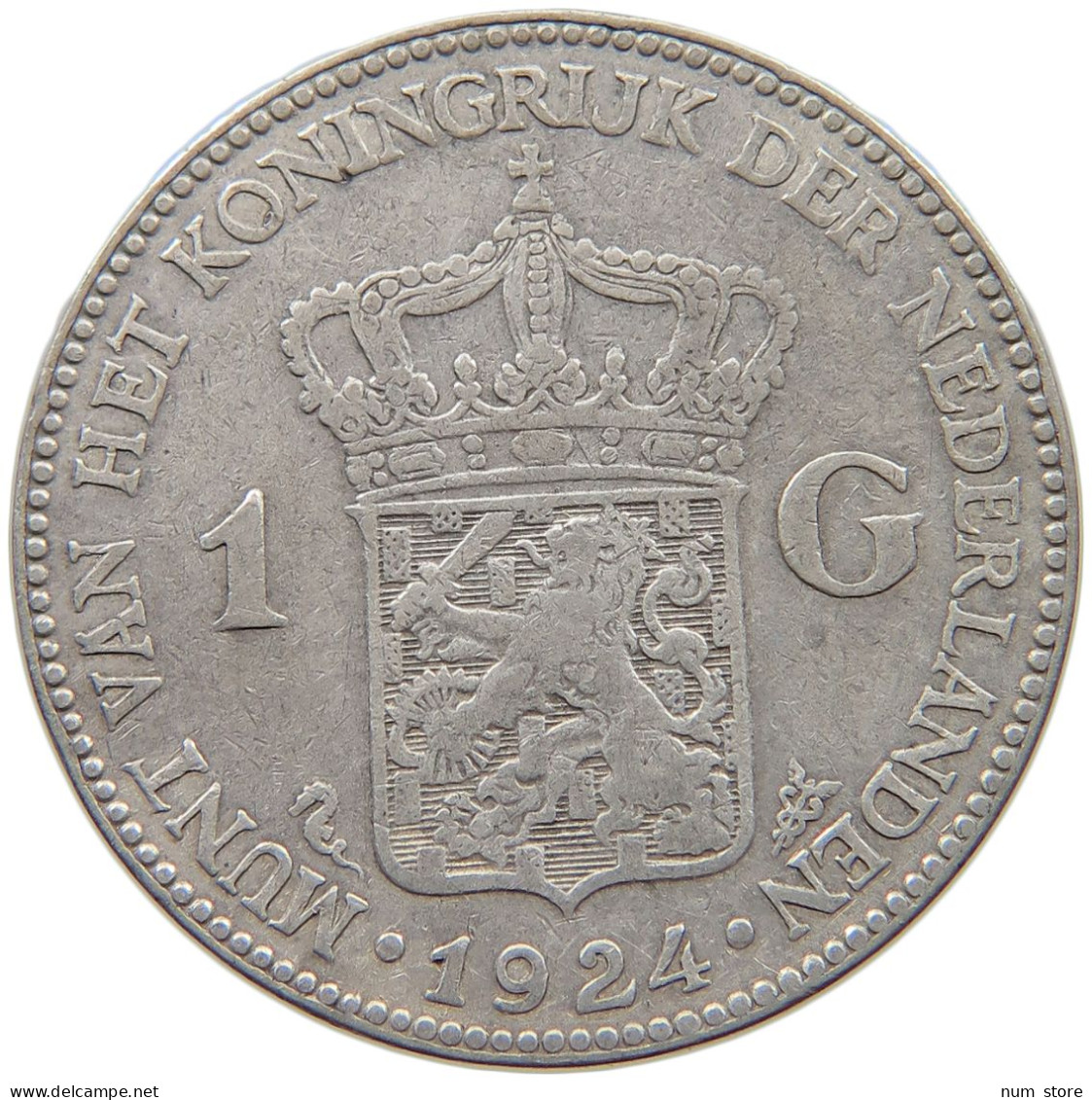 NETHERLANDS GULDEN 1924 Wilhelmina 1890-1948 #c058 0151 - 1 Gulden