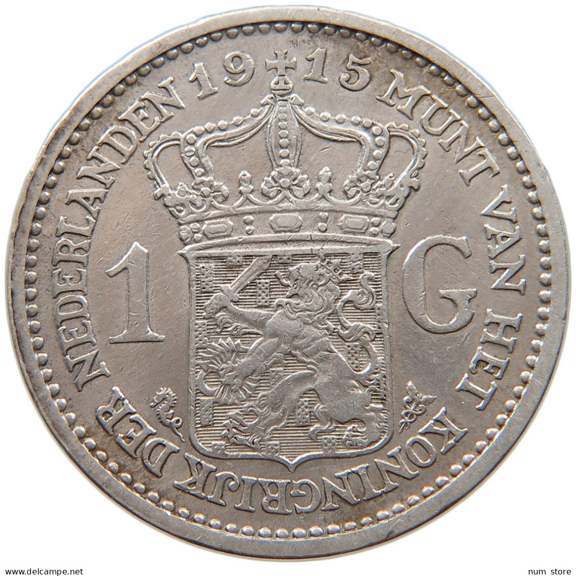 NETHERLANDS GULDEN 1915 Wilhelmina 1890-1948 #t090 0105 - 1 Gulden