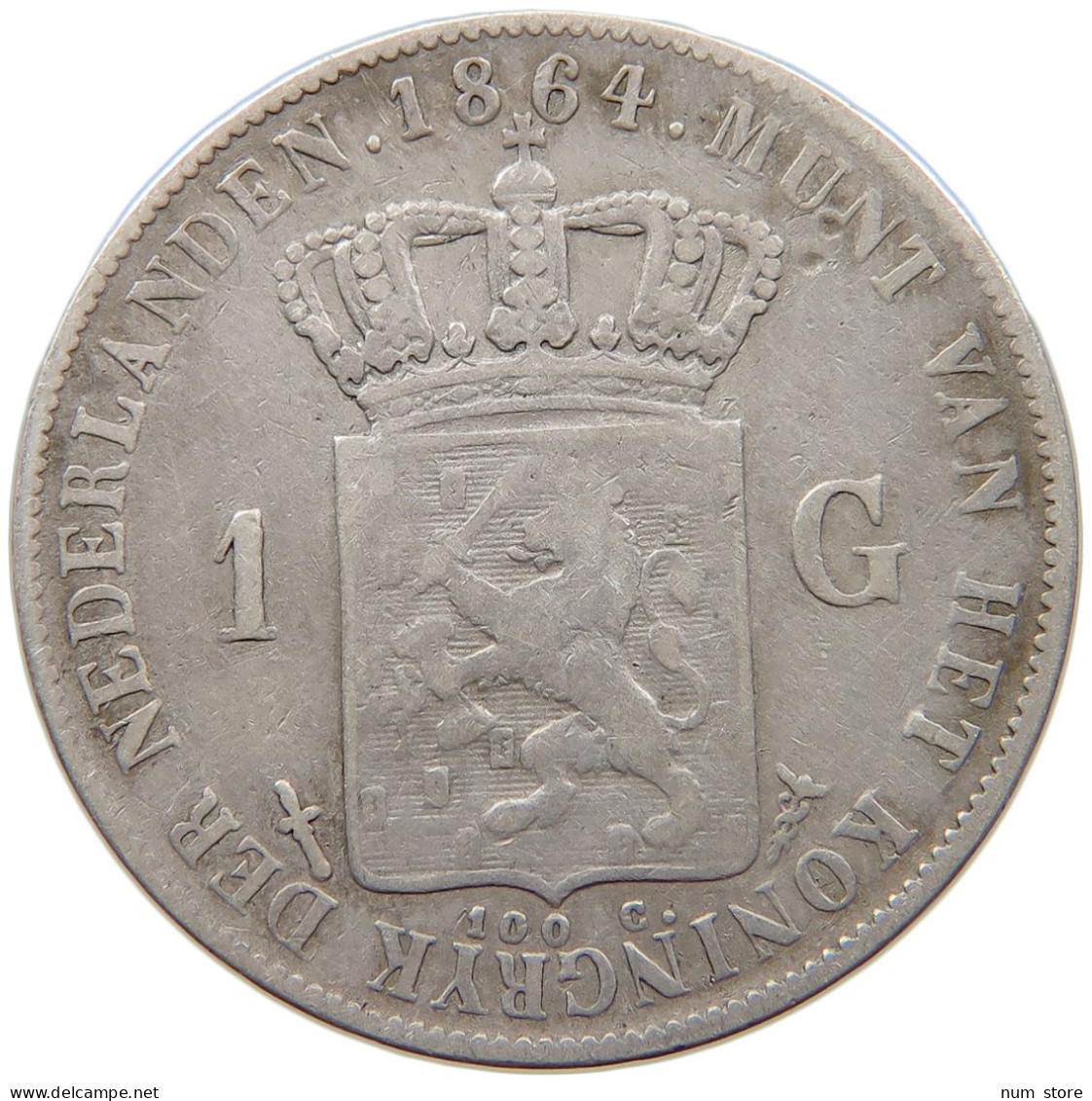 NETHERLANDS GULDEN 1864 Willem III. 1849-1890 #s016 0197 - 1849-1890 : Willem III