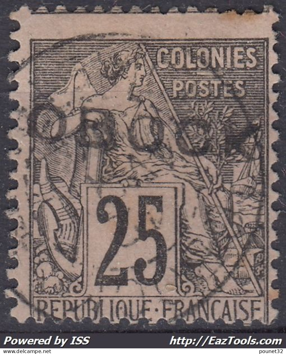 TIMBRE OBOCK ALPHEE DUBOIS 25c NOIR N° 17 PIQUAGE A CHEVAL OBLITERE - A VOIR - Used Stamps