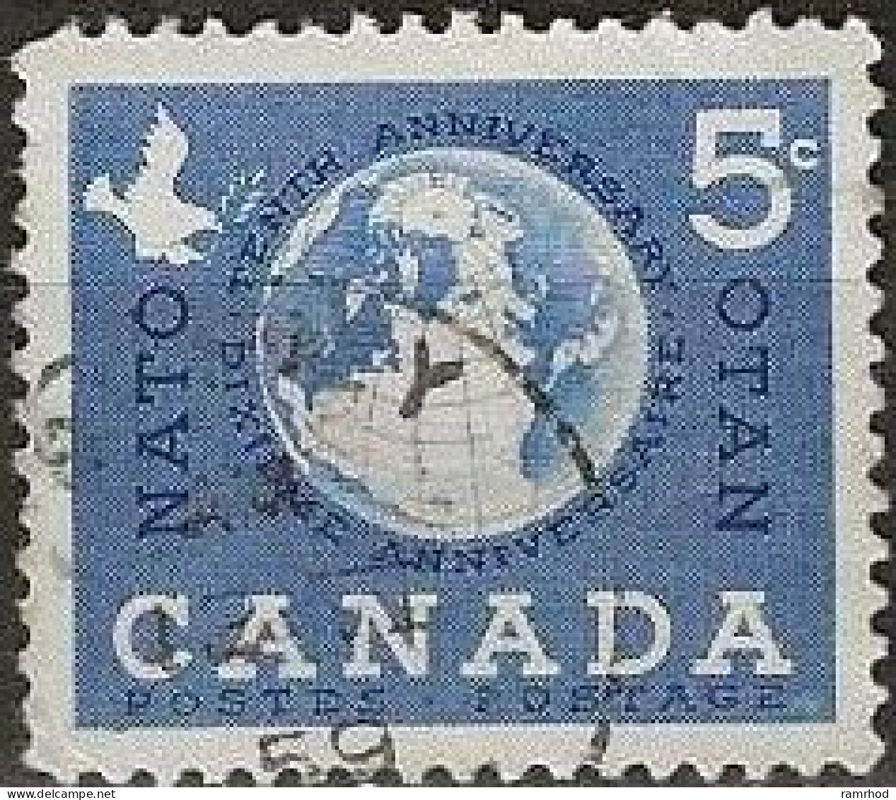 CANADA 1959 Tenth Anniversary Of NATO - 5c. - Globe Showing NATO Countries FU - Gebraucht