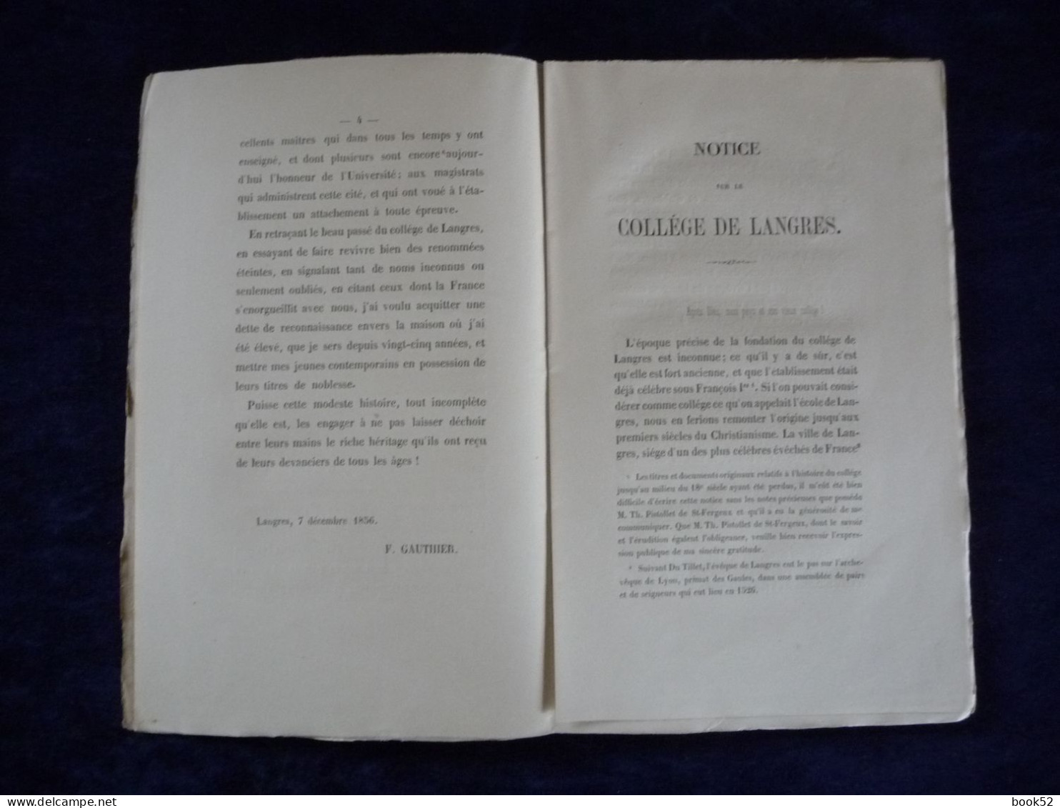 Notice Historique Sur LE COLLEGE DE LANGRES Par François Gauthier  (1856) - Champagne - Ardenne