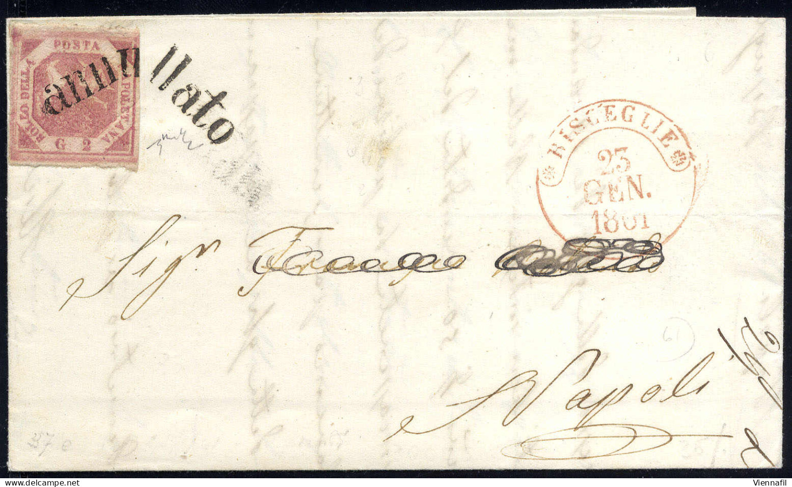 Cover "Bisceglie", Lettera Del 23.1.61 Per Napoli Affrancata Con 2 Grana Rosa I Tavola, Annullato Con Svolazzo Tipo 7, P - Neapel