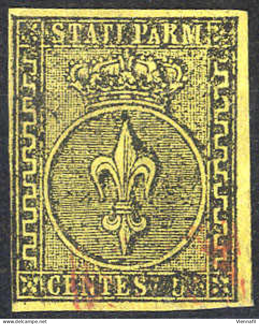 O 1852, 5 Cent. Giallo Arancio, Usato, Firm. E. Diena (Sass. 1 / 325,-) - Parma