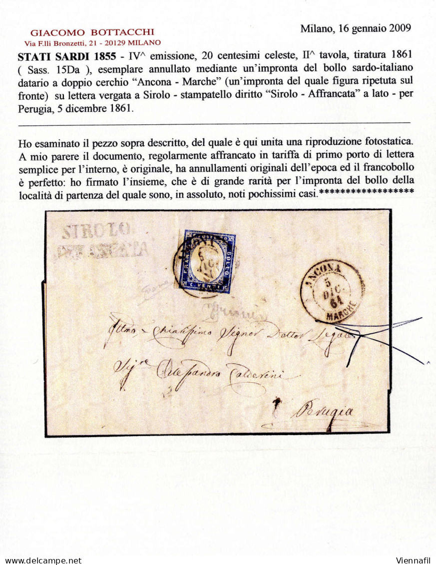 Cover "Sirolo Affrancata", Punti R2 Su Lettera Da Ancona Il 5.12.61 Per Perugia Affrancata Con 20 C. Della IV Di Sardegn - Estados Pontificados