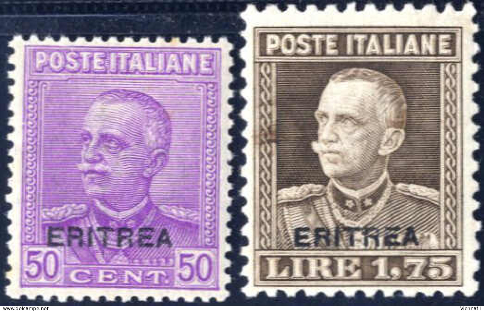 **/* 1928-9, 50 C. Lilla E 1,75 L. Bruno Con Soprastampa "ERITREA", Nuovi Con Gomma Originale, Che è Integra Nel 50 C. ( - Eritrea