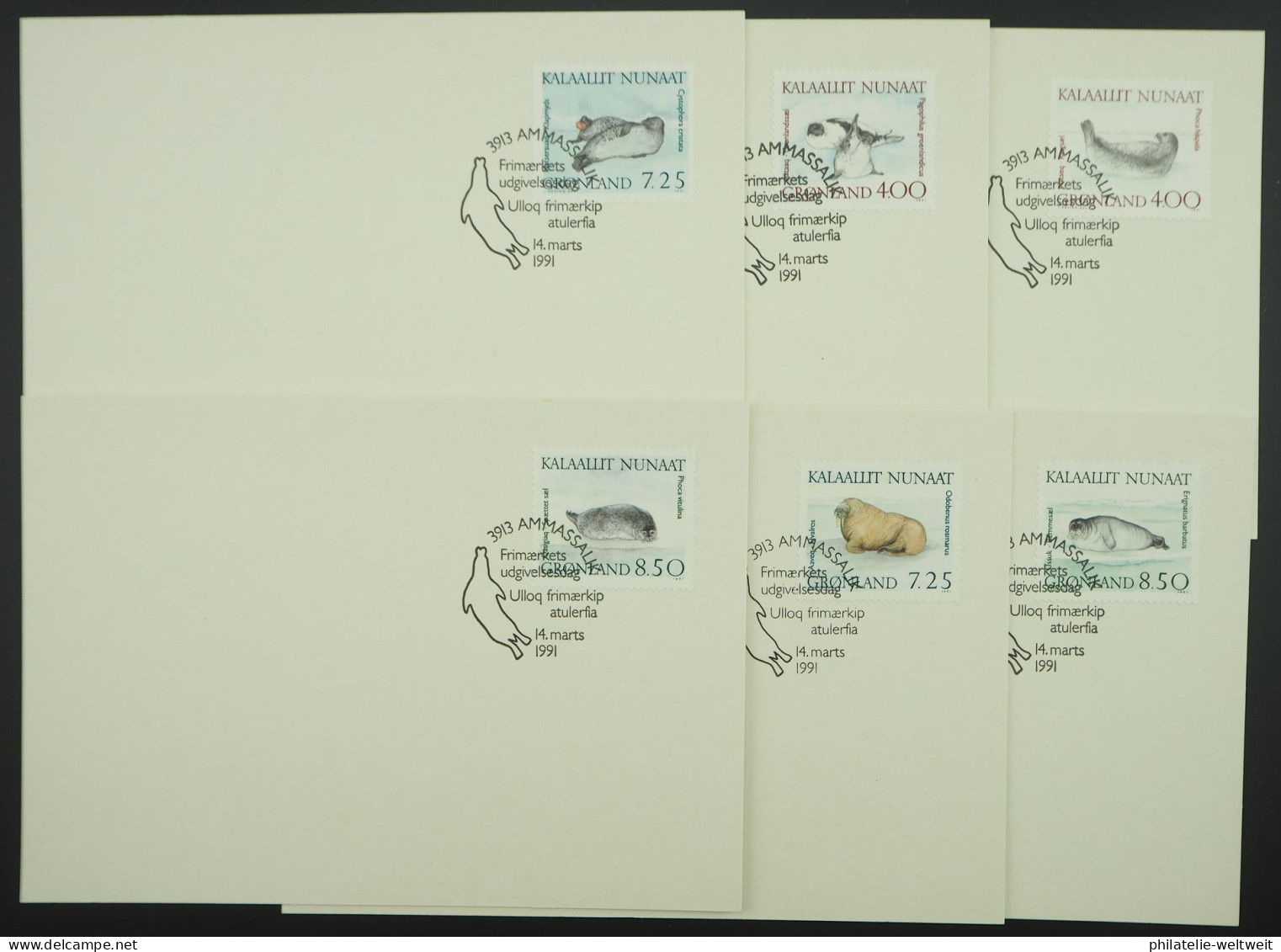 1991 Grönland; Serie Robben Auf FDCs, MiNr. 211/16, ME 15,- - Sonstige & Ohne Zuordnung