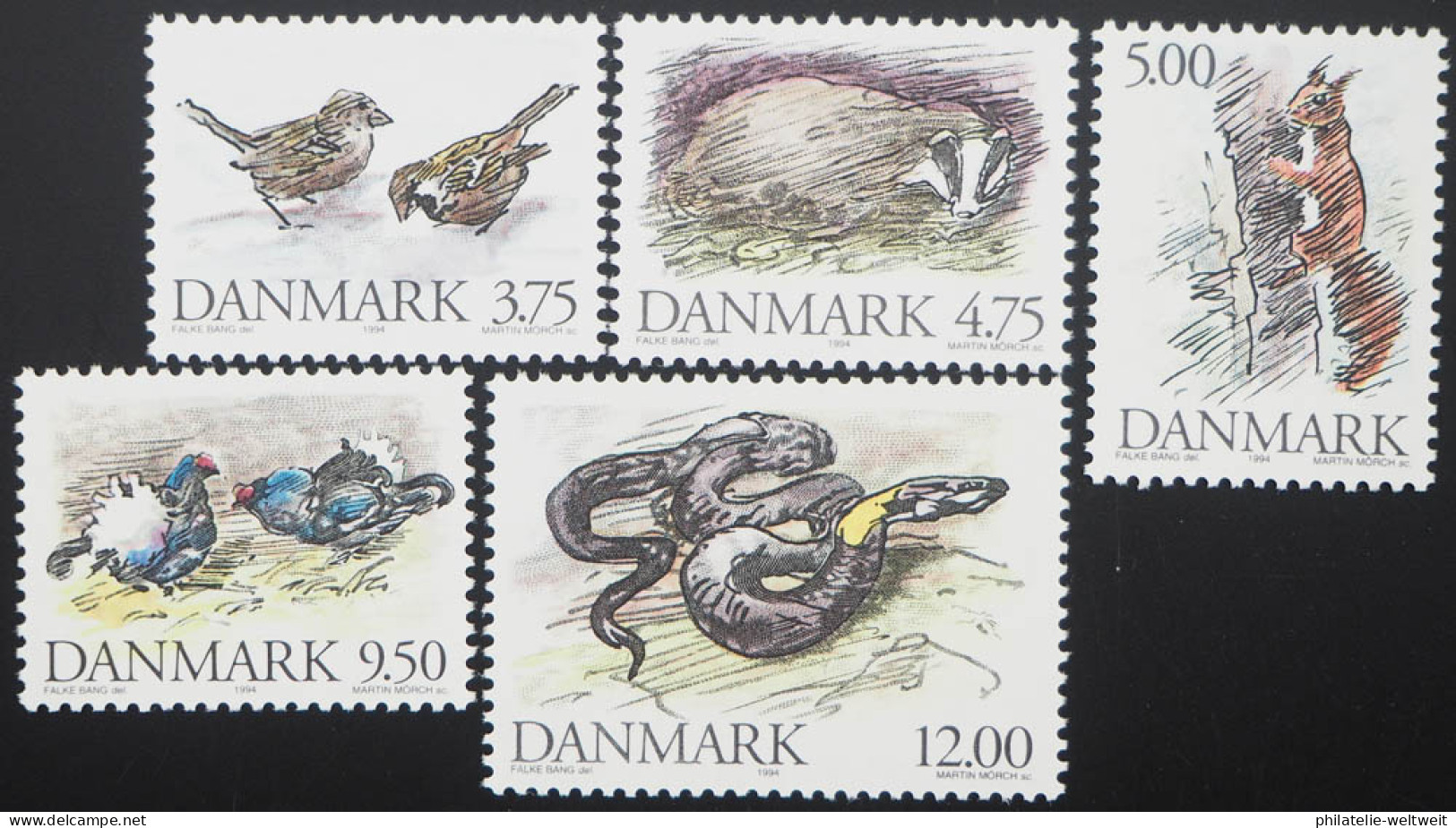 1994 Dänemark; Serie Einheimische Tiere, Postfrisch/MNH, MiNr.1086/90, ME 14,- - Other & Unclassified