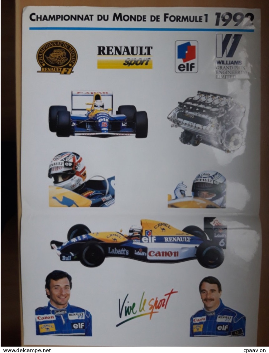 Planche Autocollant Renault F1, Année 1992, R Patrese, N Mansell, Voiture, Moteur, Logos - Car Racing - F1