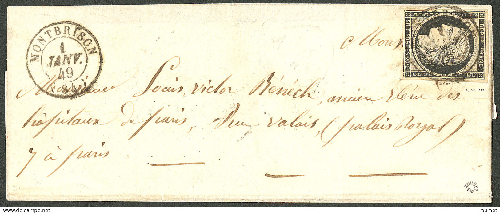 Lettre 1 Janvier 1849. No 3, Obl Cad 15 Montbrison Sur Lettre Pour Paris, Superbe. - RRR - 1849-1850 Ceres