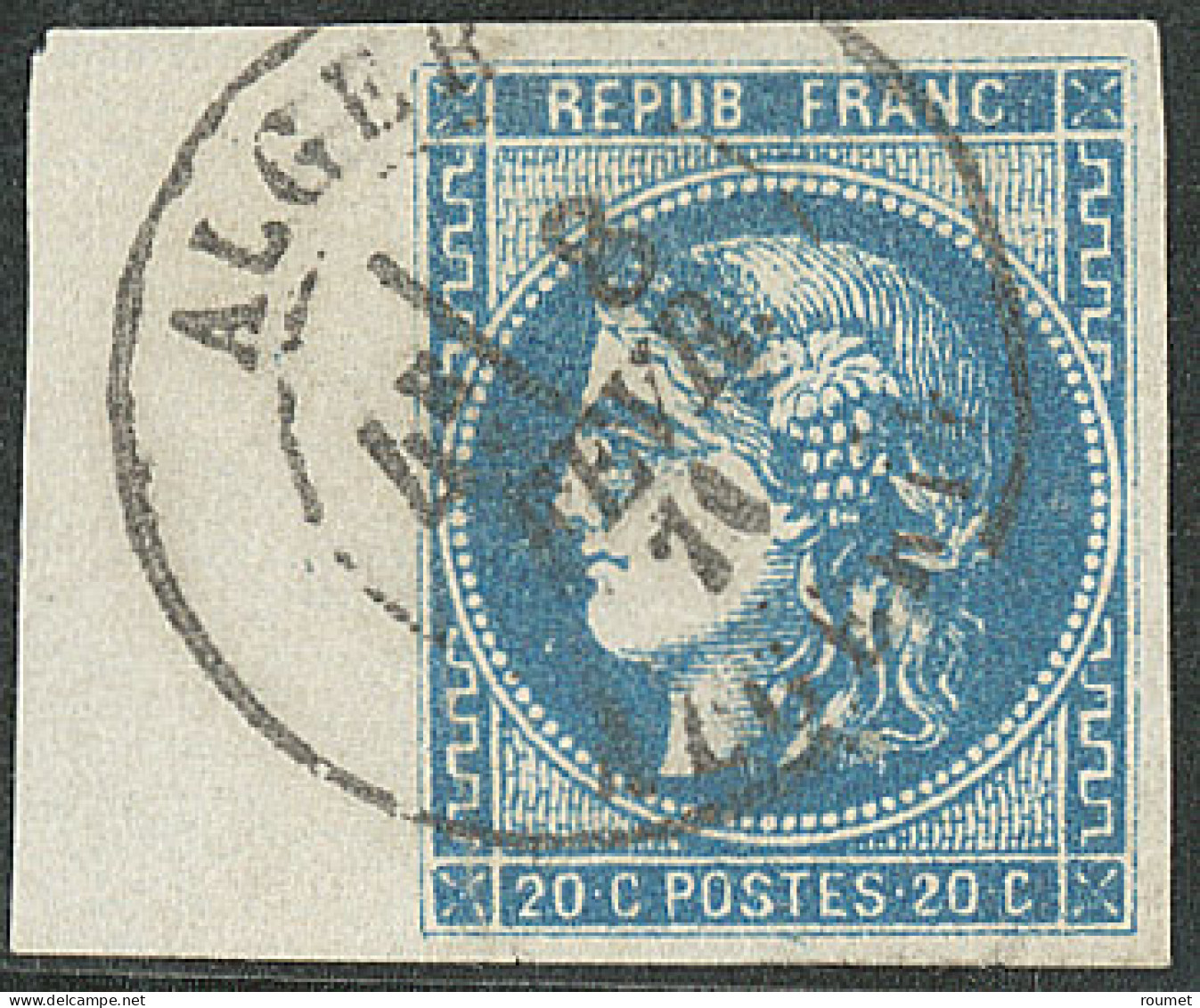 No 46Ab, Bleu Foncé, Bdf, Obl Cad Alger Fév 71, Paille Sautée Dans Le Papier Au Verso, Ex Choisi. - TB - 1870 Emisión De Bordeaux