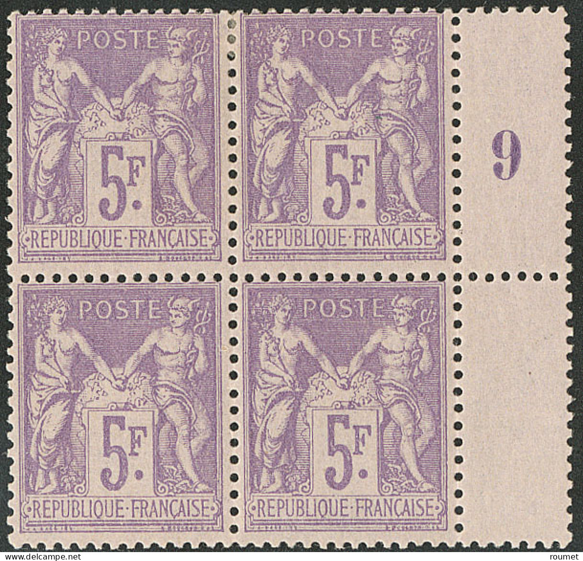 ** No 95, Violet Sur Lilas, Bloc De Quatre Bdf Mill. 9, Deux Ex *, Très Frais. - TB - 1876-1878 Sage (Type I)