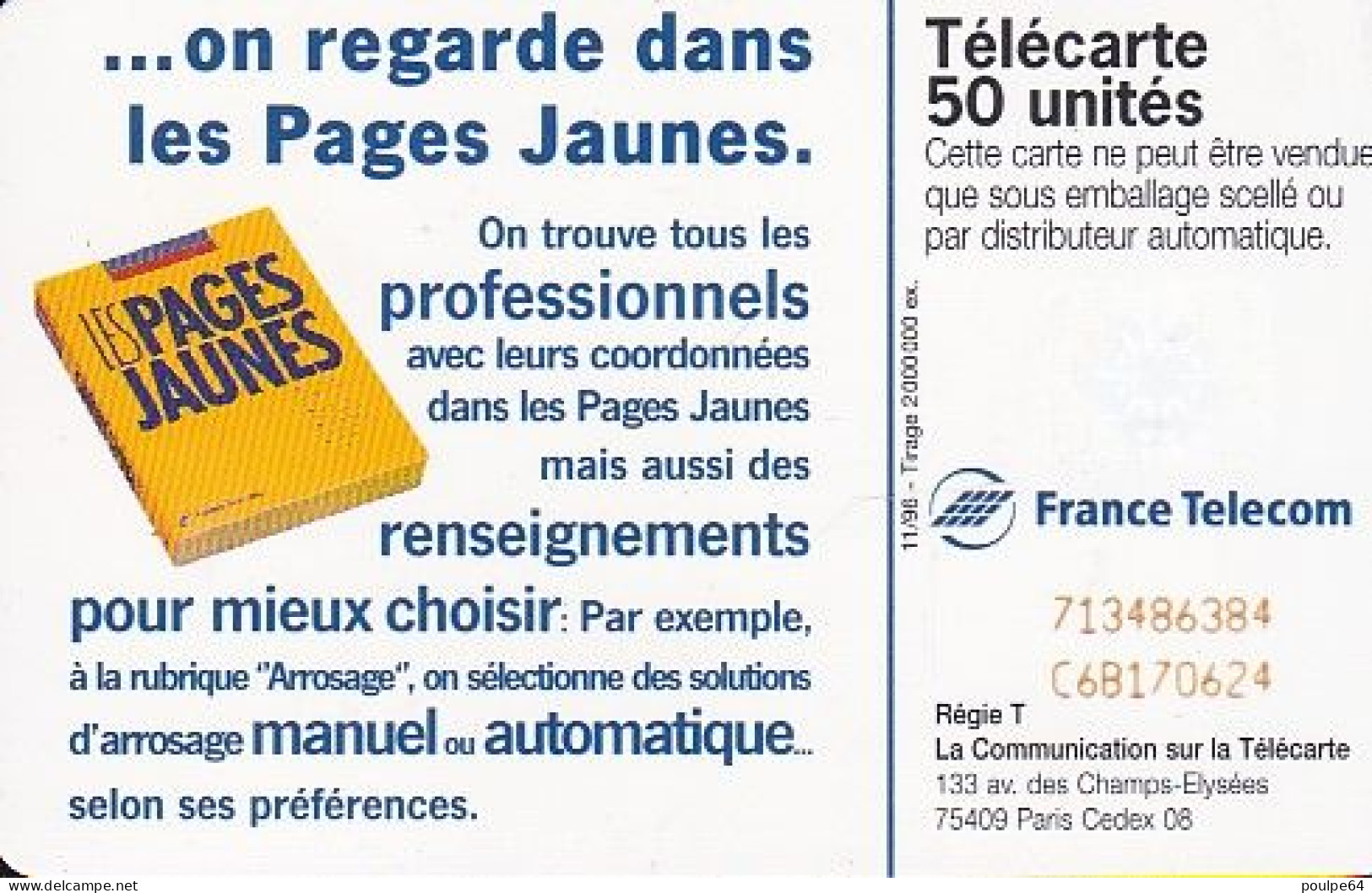 F708 11/1996 - PAGES JAUNES - 50 SC7 - (verso : N° A+6+C+6 Chiffres - Deux Lignes - 2 ème Ligne  Vers La Gauche) - 1996